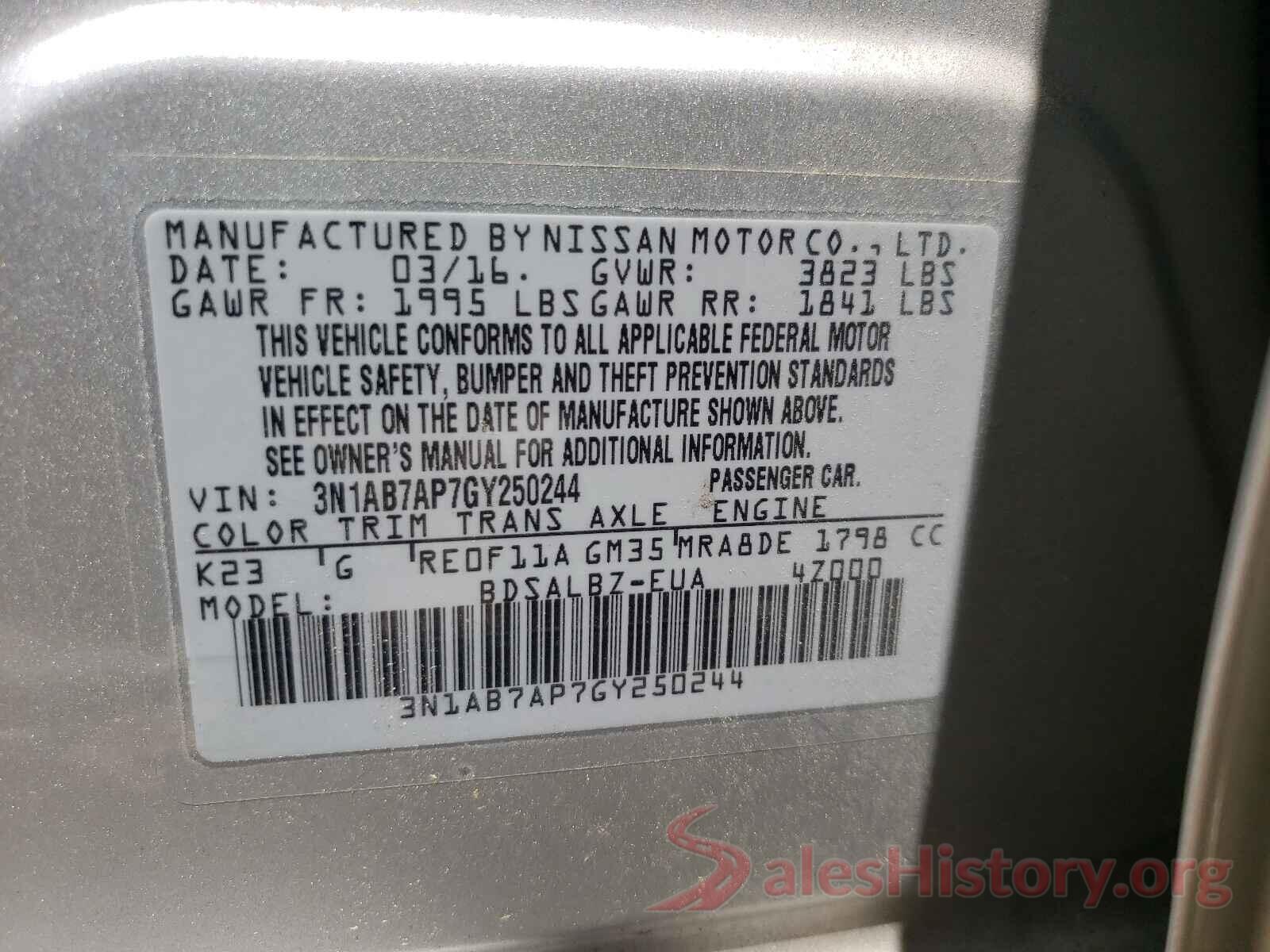 3N1AB7AP7GY250244 2016 NISSAN SENTRA