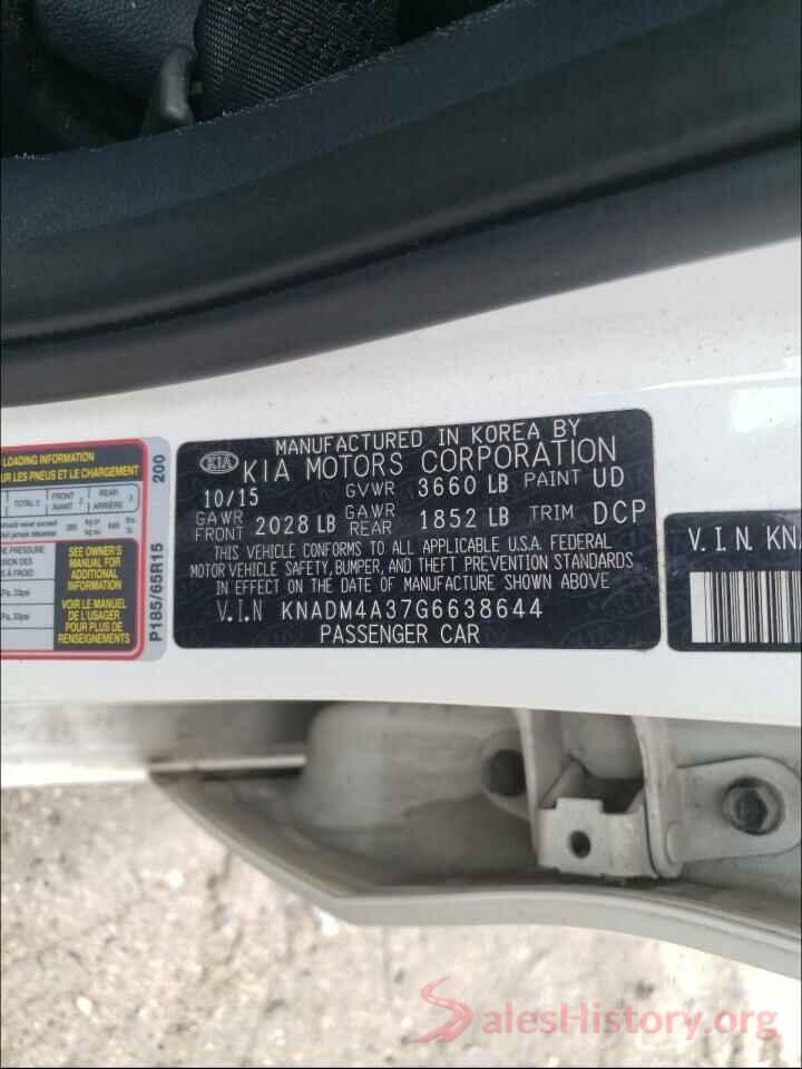 KNADM4A37G6638644 2016 KIA RIO