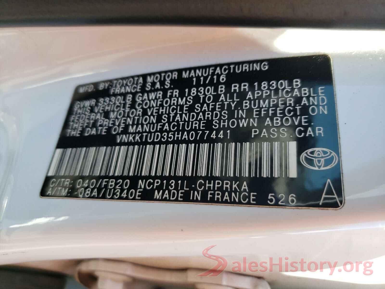 VNKKTUD35HA077441 2017 TOYOTA YARIS