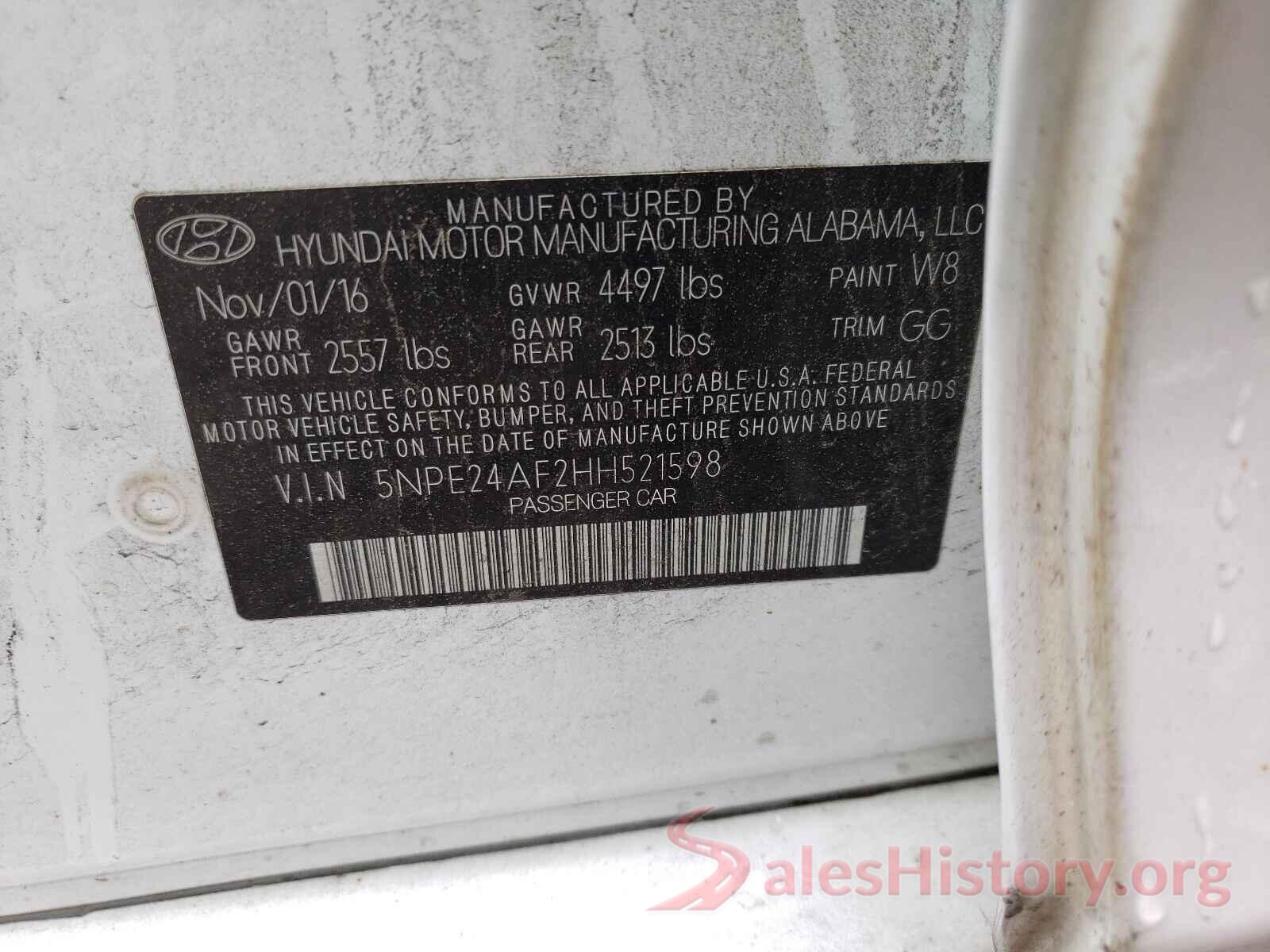 5NPE24AF2HH521598 2017 HYUNDAI SONATA