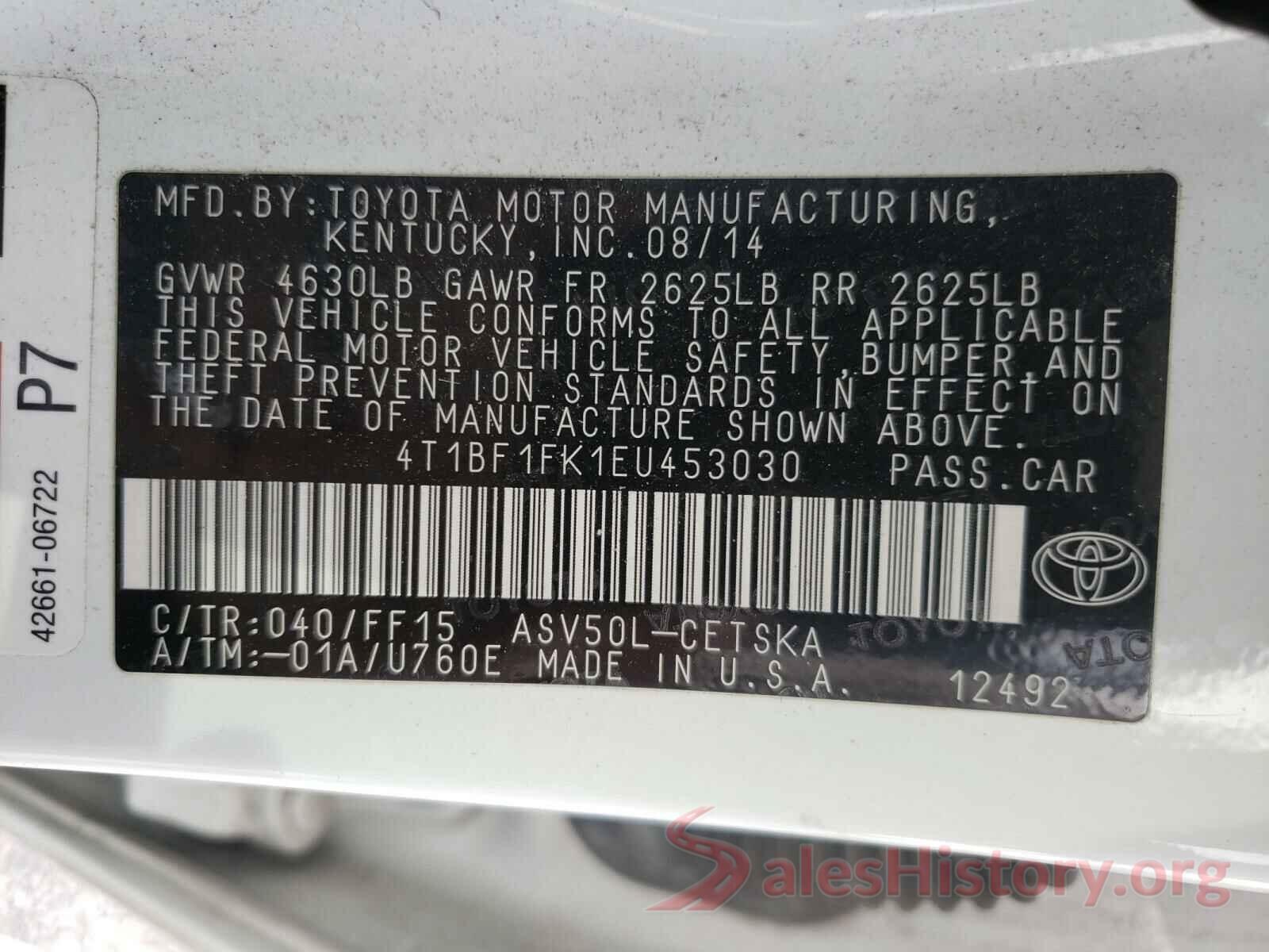 4T1BF1FK1EU453030 2014 TOYOTA CAMRY