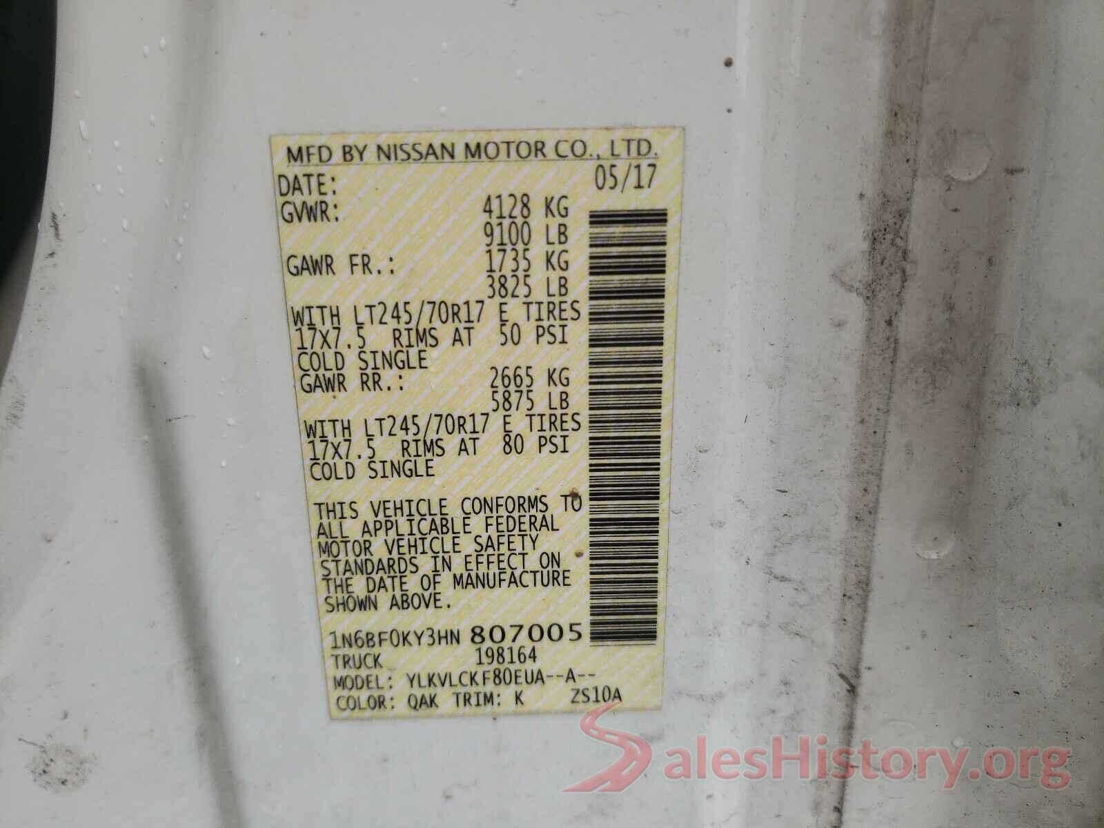 1N6BF0KY3HN807005 2017 NISSAN NV