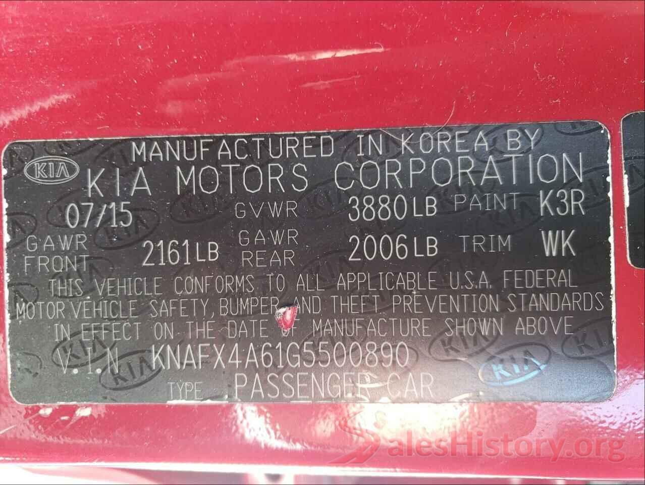 KNAFX4A61G5500890 2016 KIA FORTE