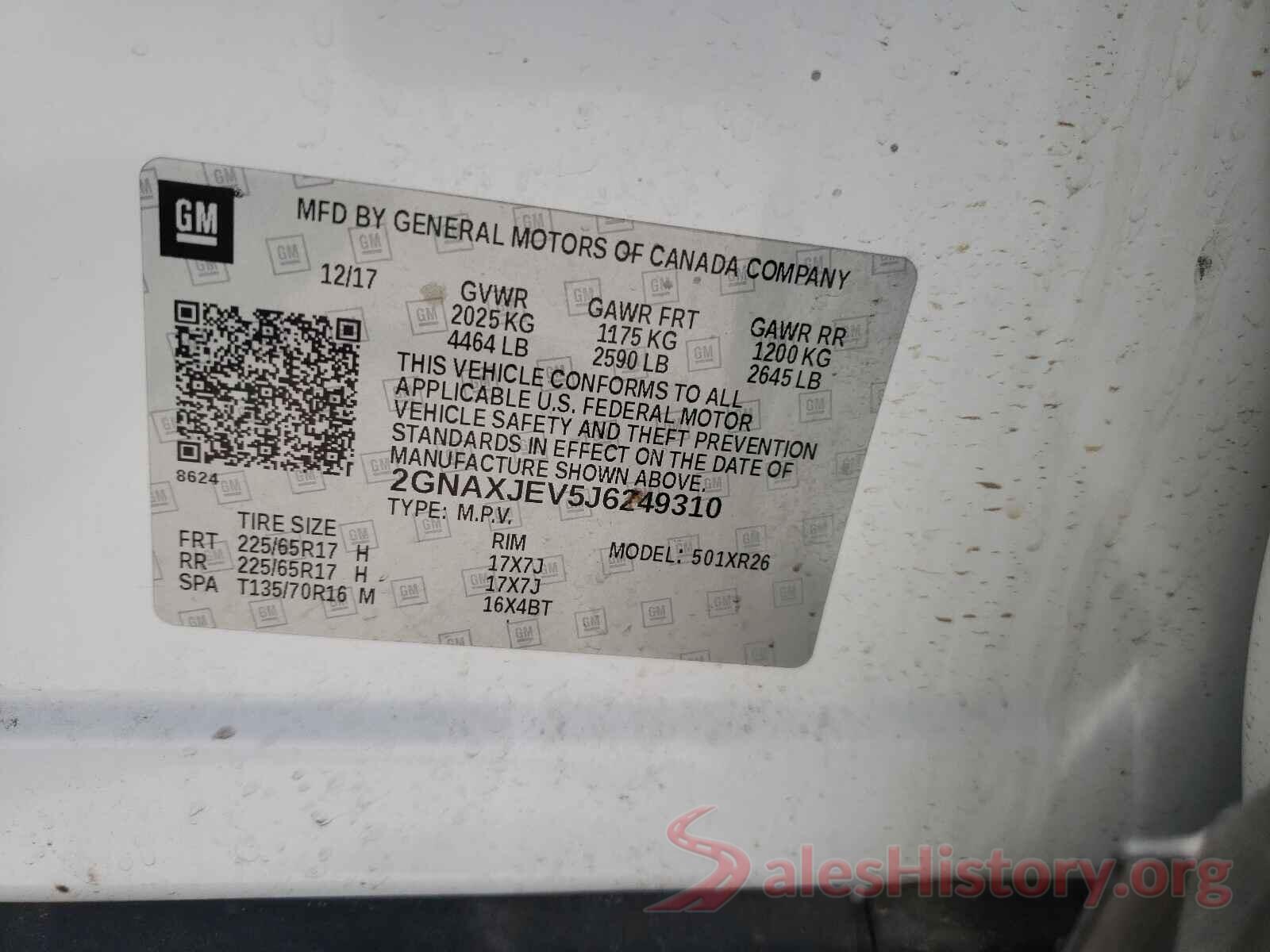 2GNAXJEV5J6249310 2018 CHEVROLET EQUINOX