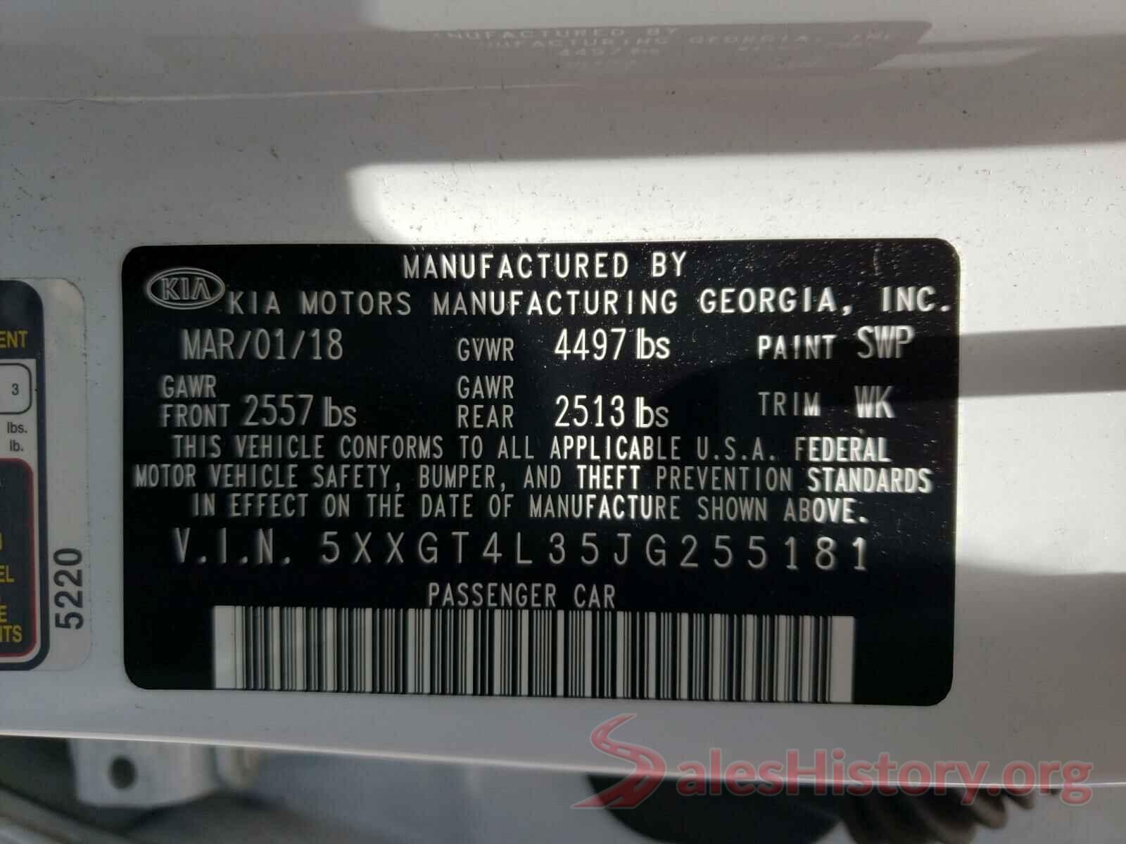 5XXGT4L35JG255181 2018 KIA OPTIMA