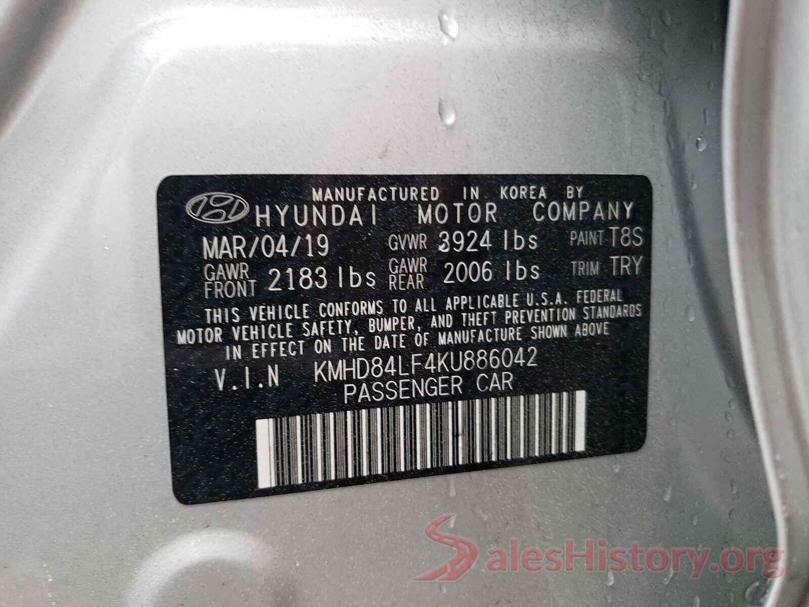 KMHD84LF4KU886042 2019 HYUNDAI ELANTRA