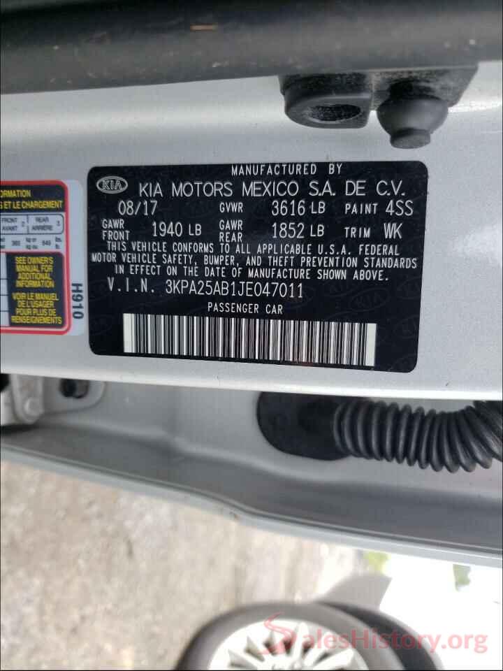 3KPA25AB1JE047011 2018 KIA RIO