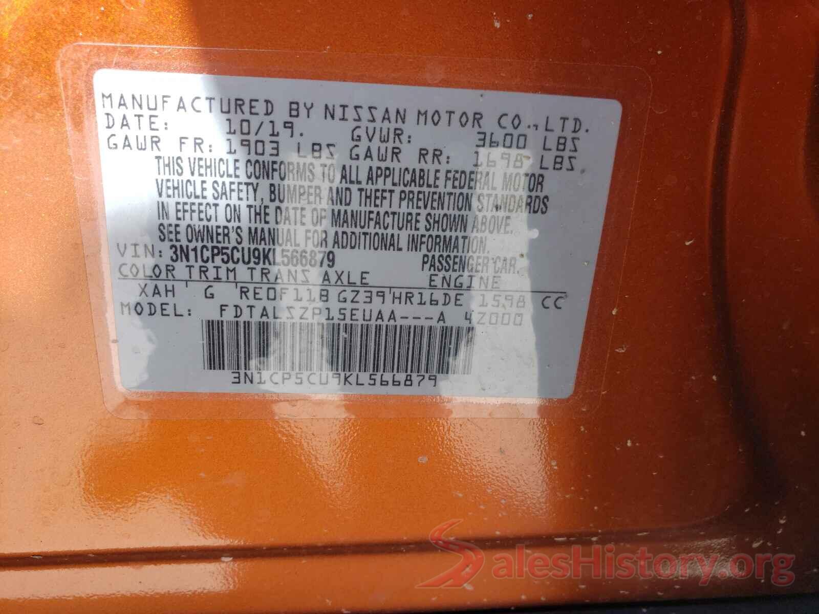 3N1CP5CU9KL566879 2019 NISSAN KICKS