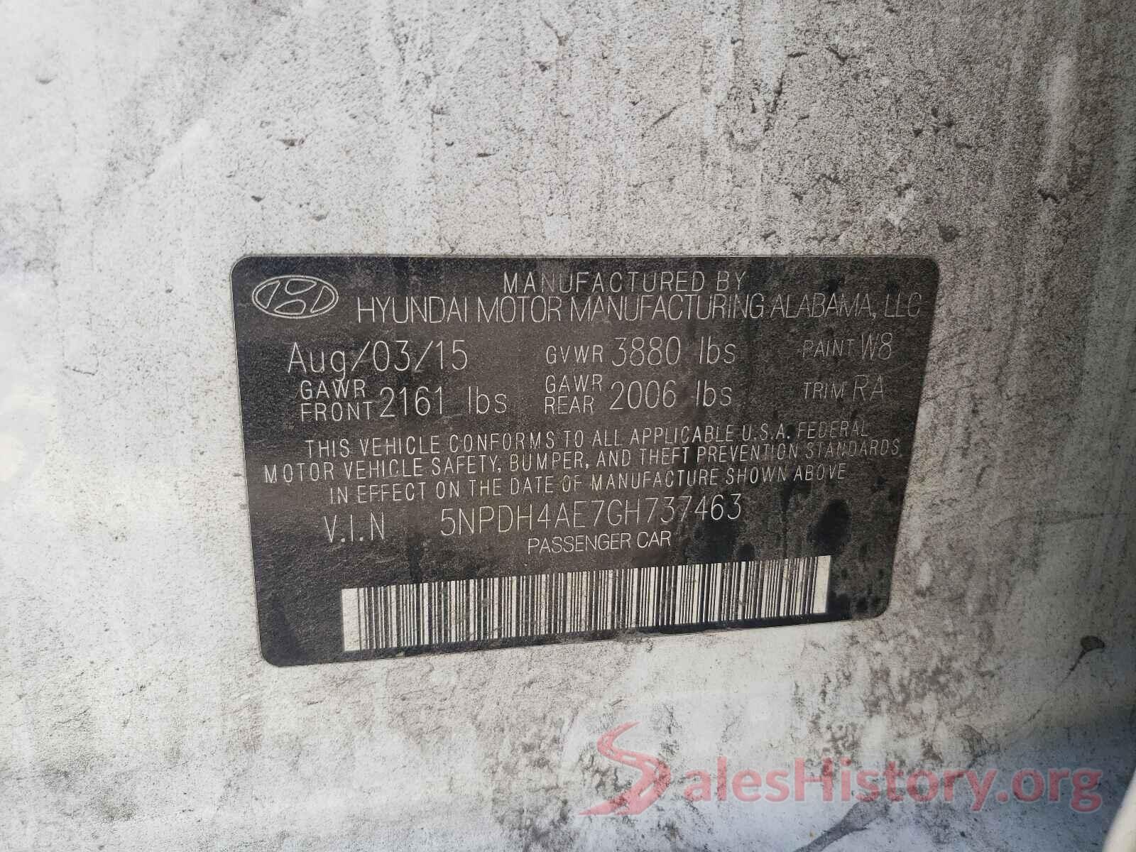 5NPDH4AE7GH737463 2016 HYUNDAI ELANTRA