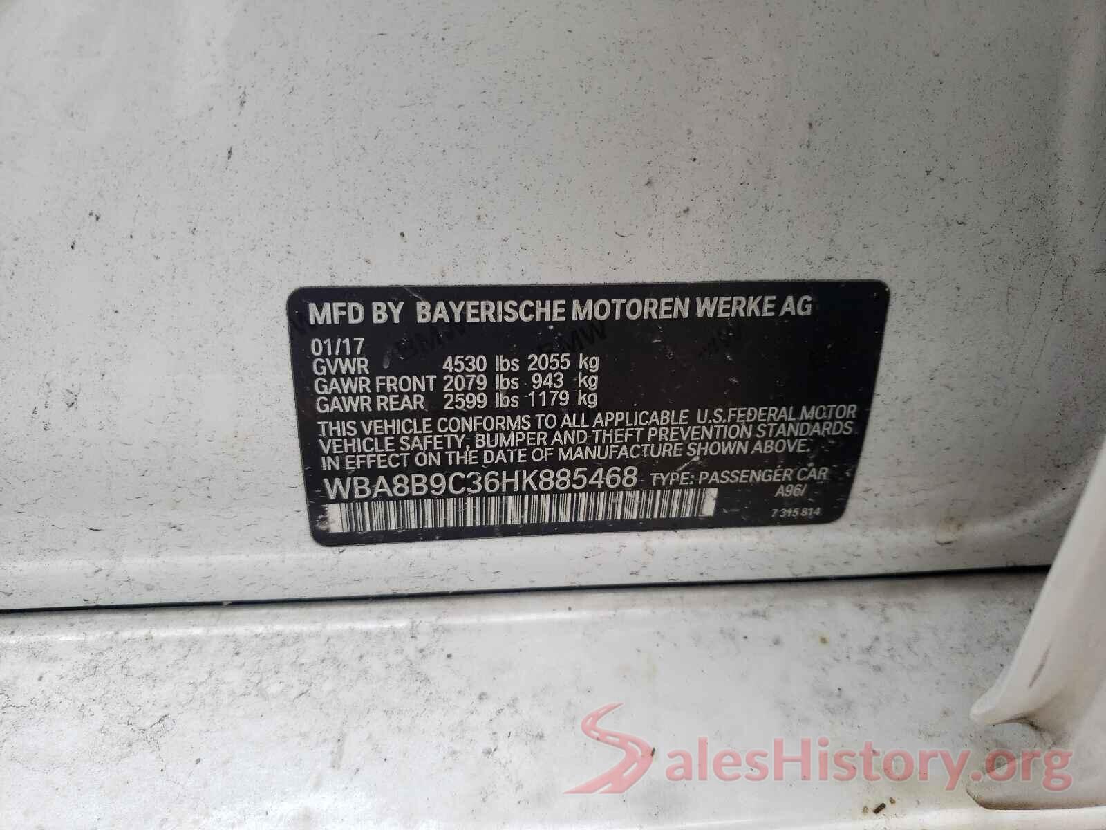 WBA8B9C36HK885468 2017 BMW 3 SERIES