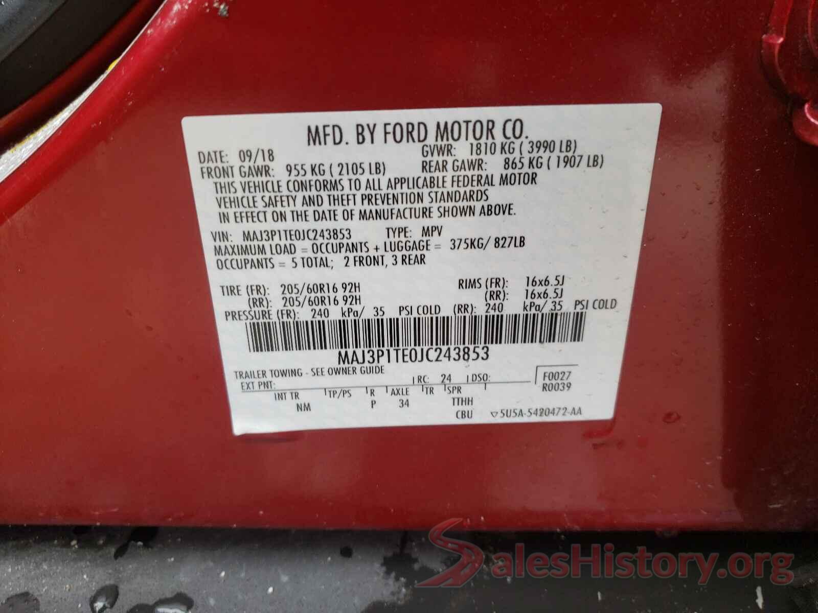 MAJ3P1TE0JC243853 2018 FORD ALL OTHER