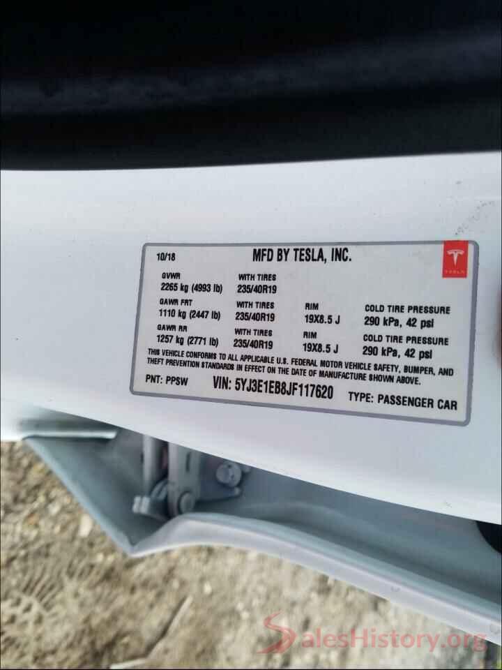 5YJ3E1EB8JF117620 2018 TESLA MODEL 3