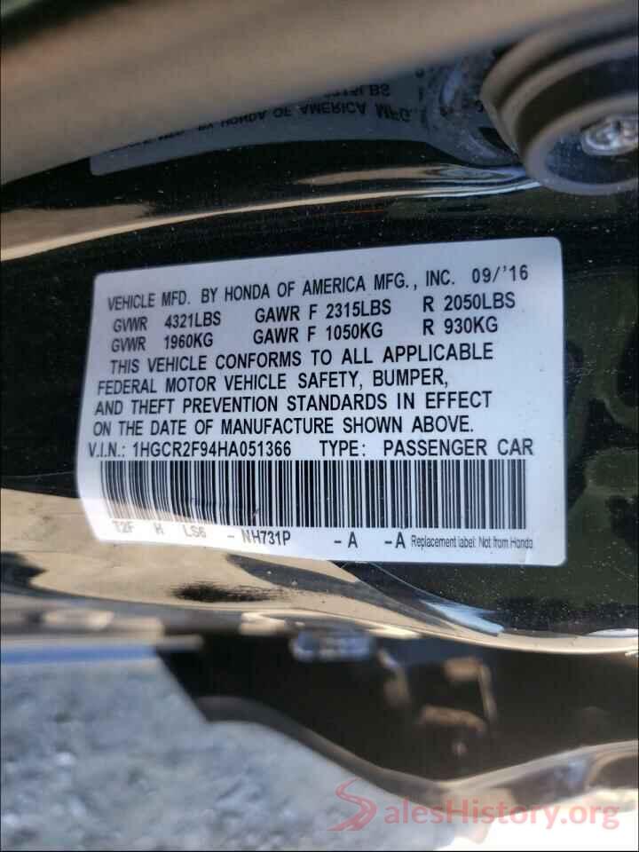 1HGCR2F94HA051366 2017 HONDA ACCORD