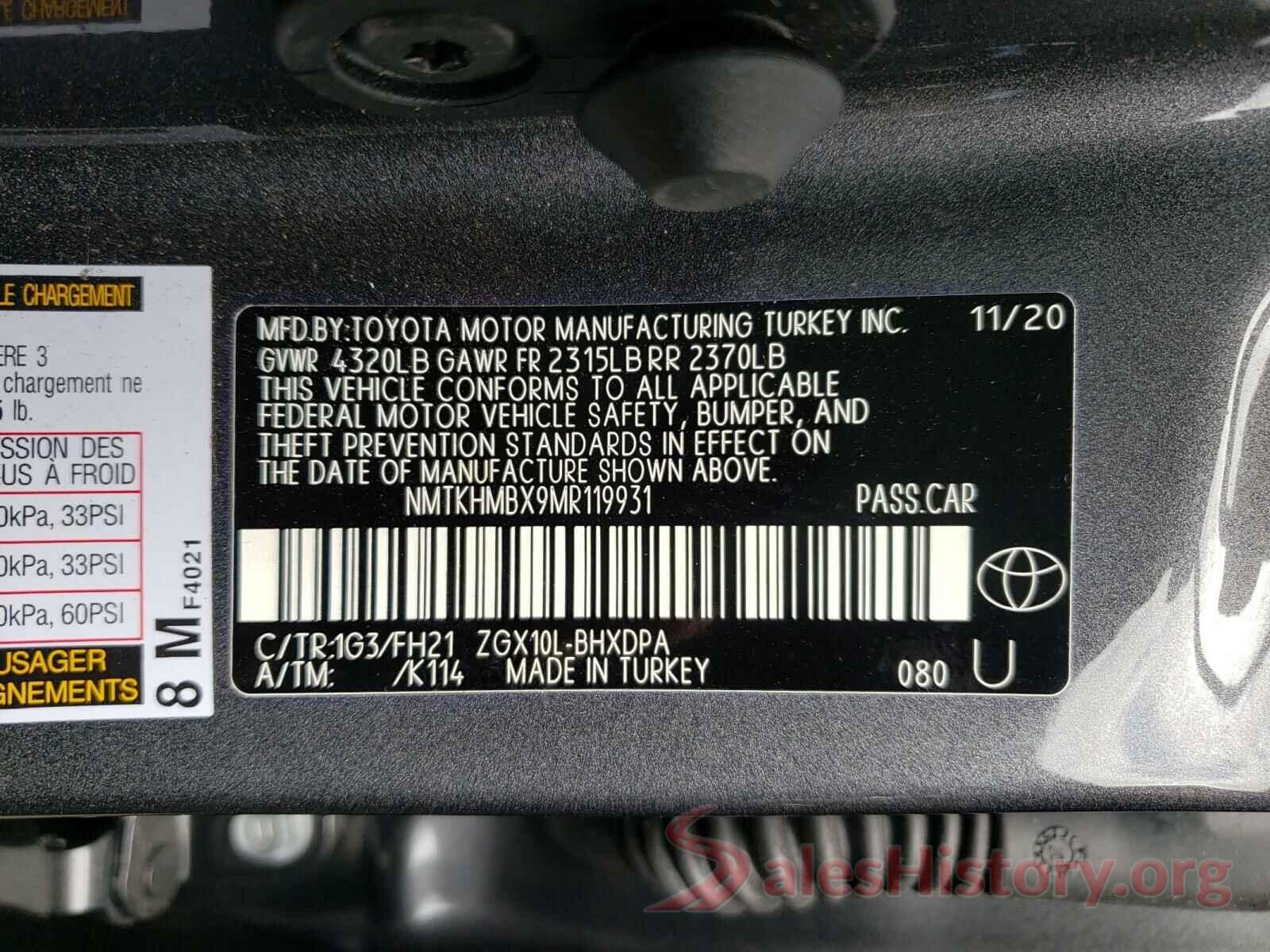 NMTKHMBX9MR119931 2021 TOYOTA C-HR