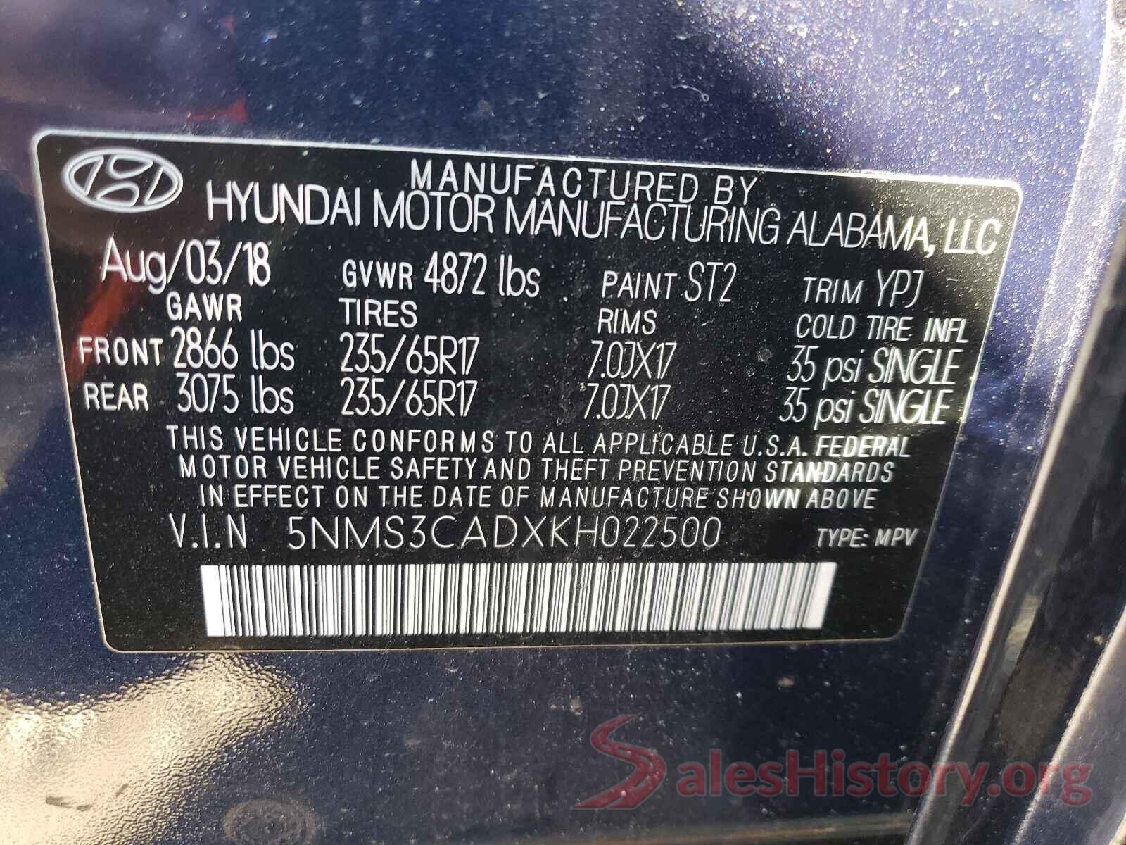 5NMS3CADXKH022500 2019 HYUNDAI SANTA FE