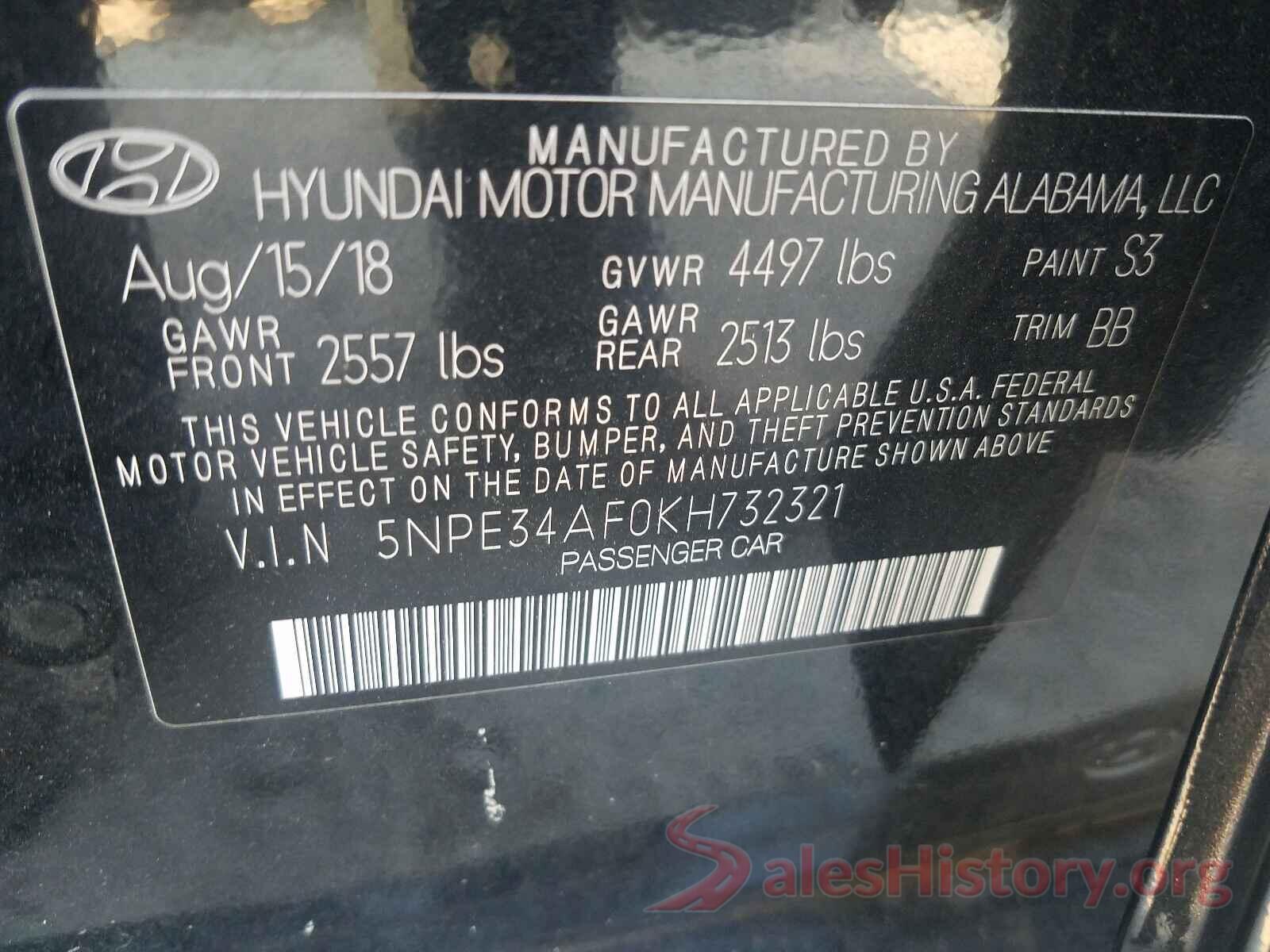 5NPE34AF0KH732321 2019 HYUNDAI SONATA