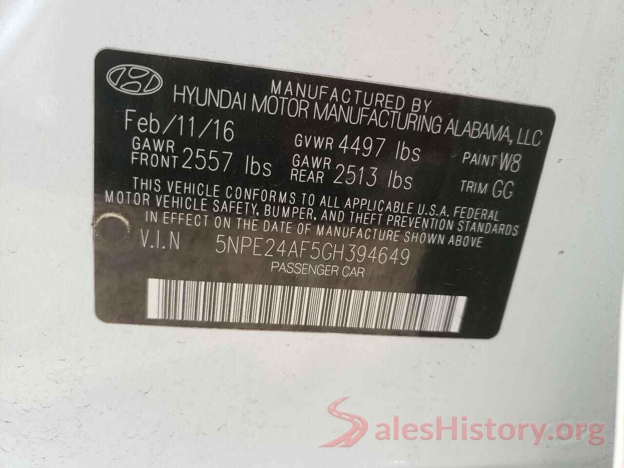 5NPE24AF5GH394649 2016 HYUNDAI SONATA