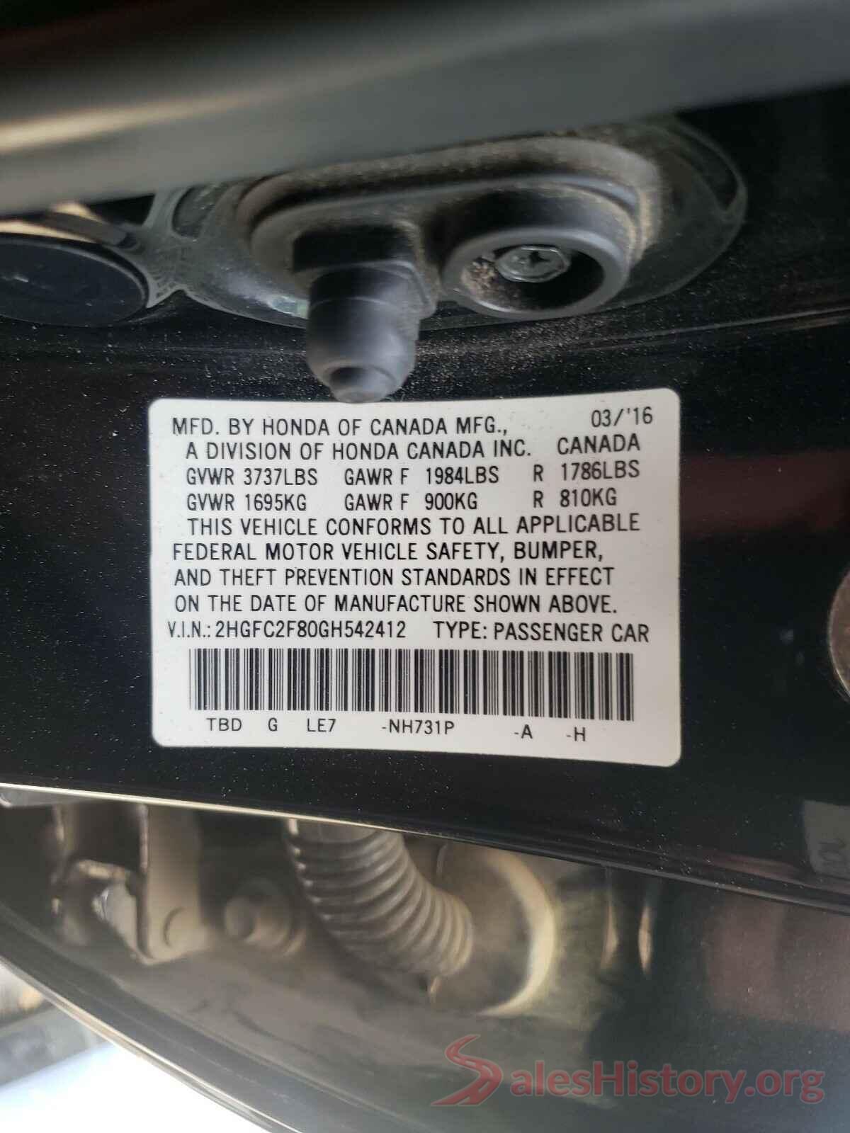 2HGFC2F80GH542412 2016 HONDA CIVIC