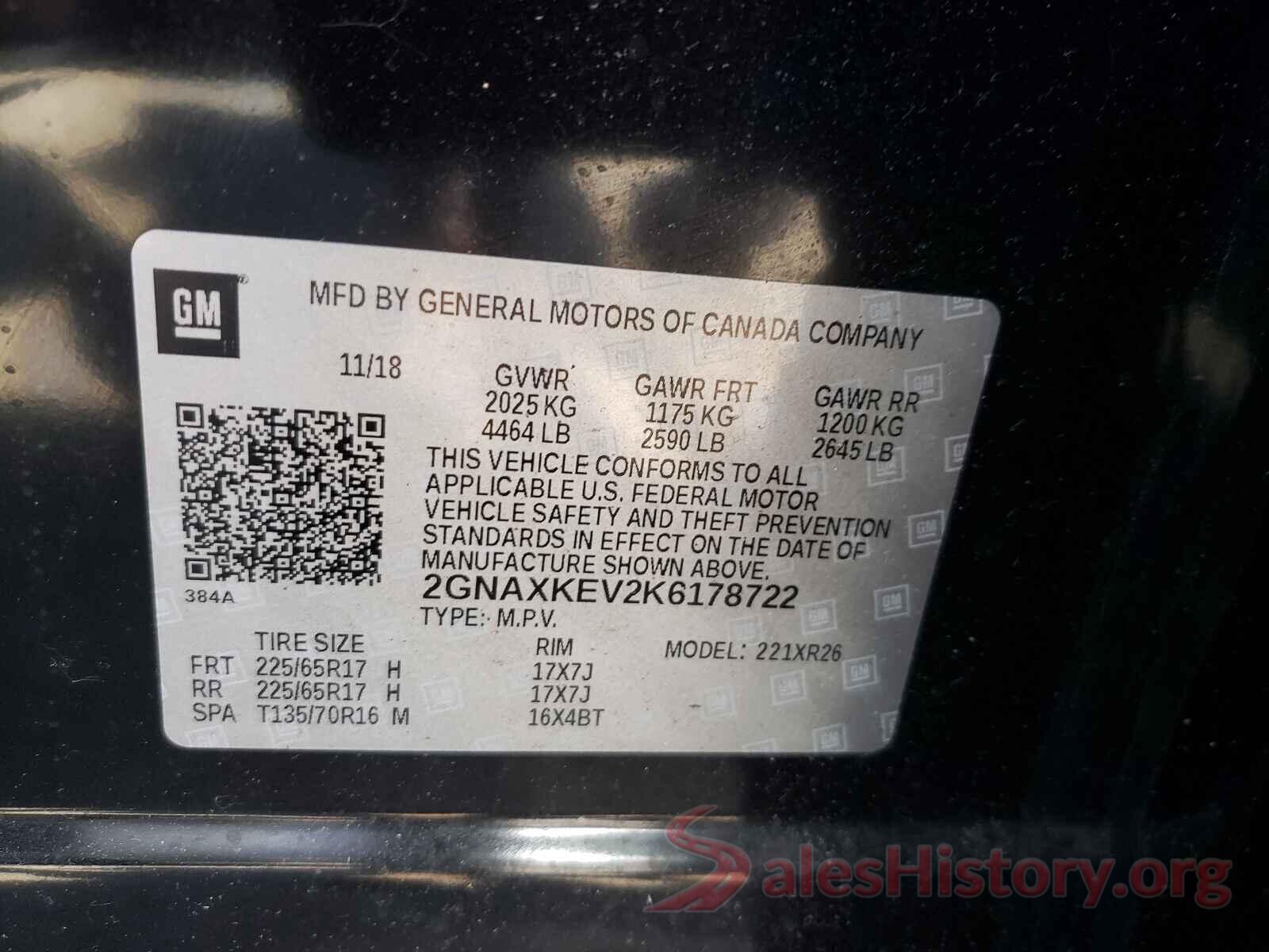 2GNAXKEV2K6178722 2019 CHEVROLET EQUINOX