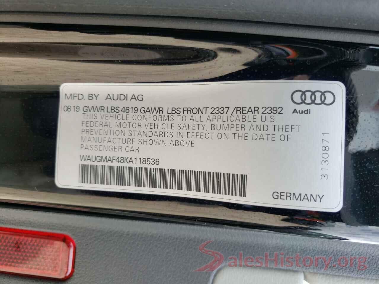 WAUGMAF48KA118536 2019 AUDI A4