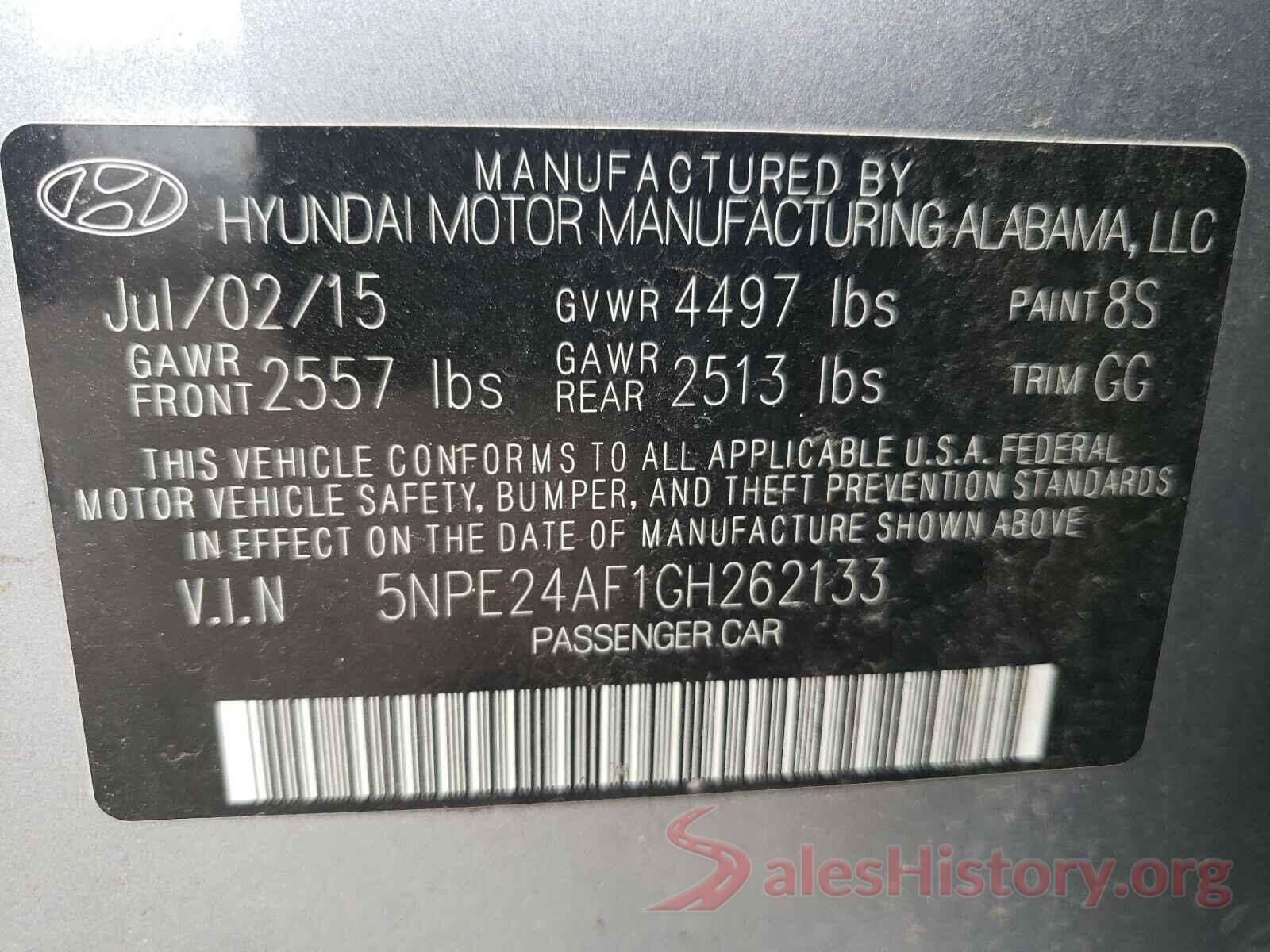 5NPE24AF1GH262133 2016 HYUNDAI SONATA