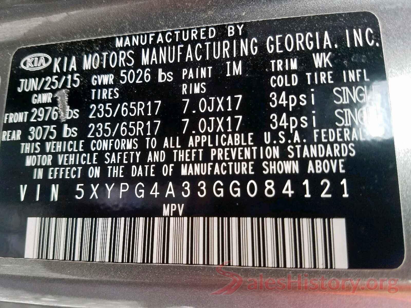 5XYPG4A33GG084121 2016 KIA SORENTO