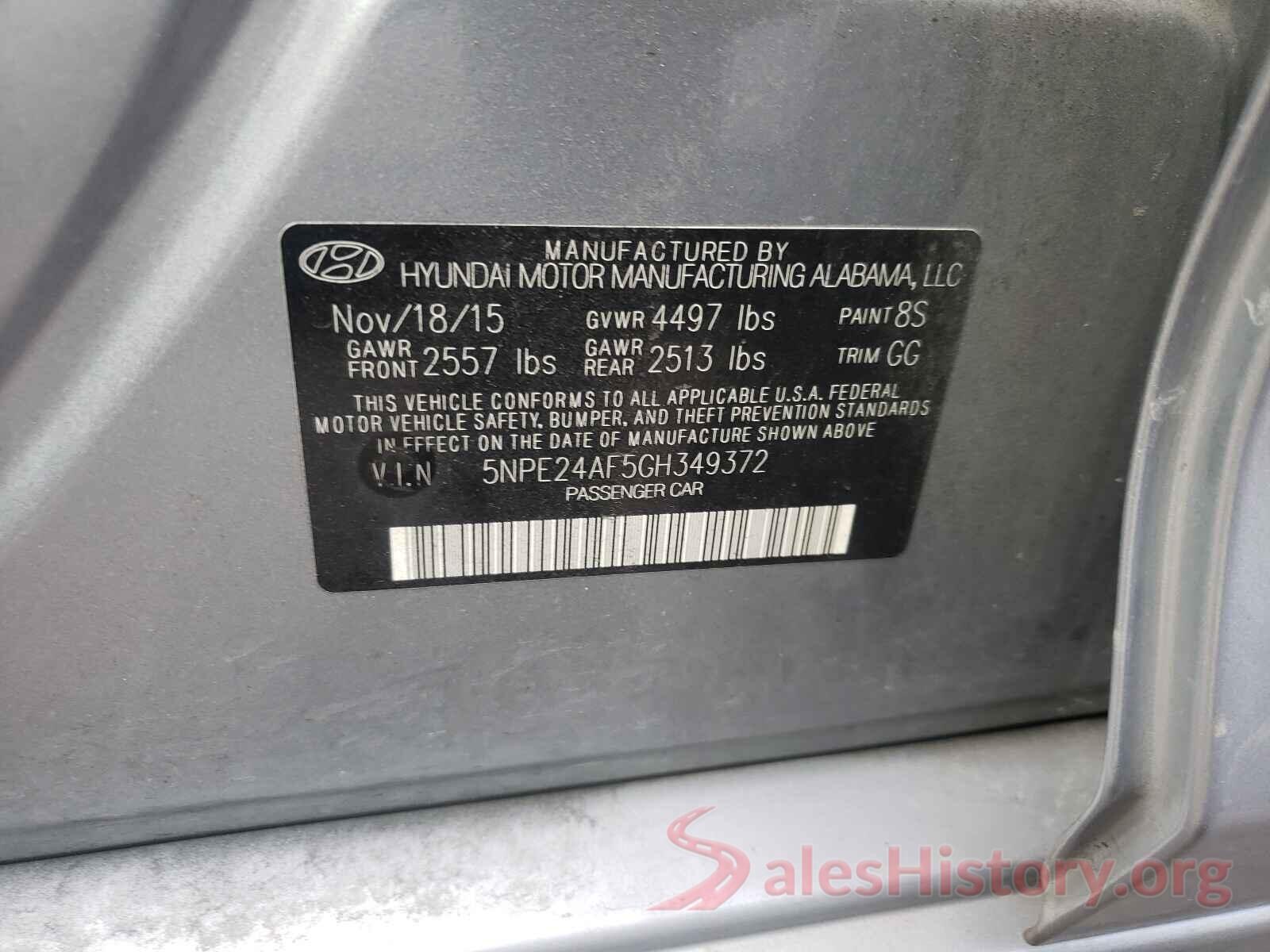 5NPE24AF5GH349372 2016 HYUNDAI SONATA