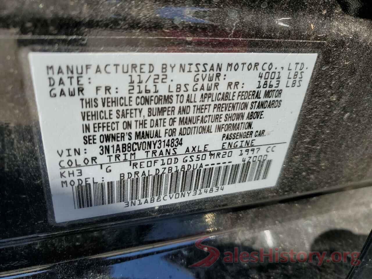 3N1AB8CV0NY314834 2022 NISSAN SENTRA