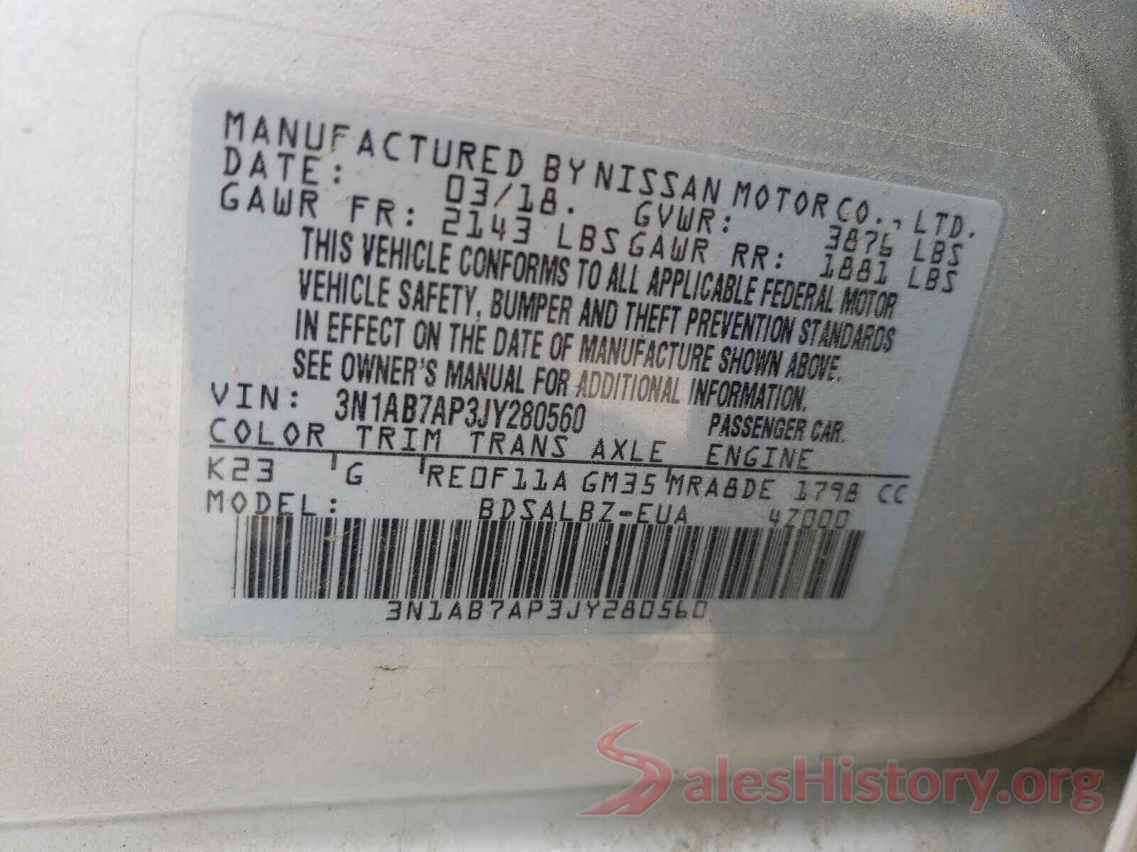 3N1AB7AP3JY280560 2018 NISSAN SENTRA