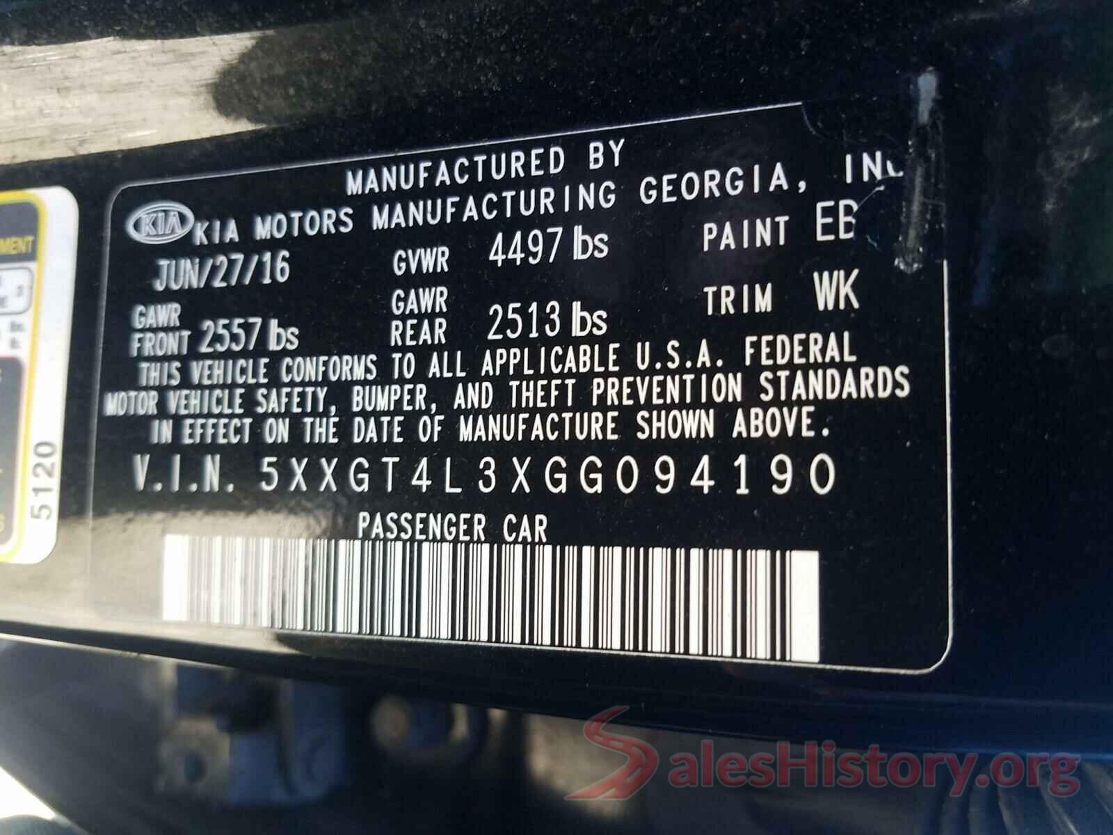 5XXGT4L3XGG094190 2016 KIA OPTIMA