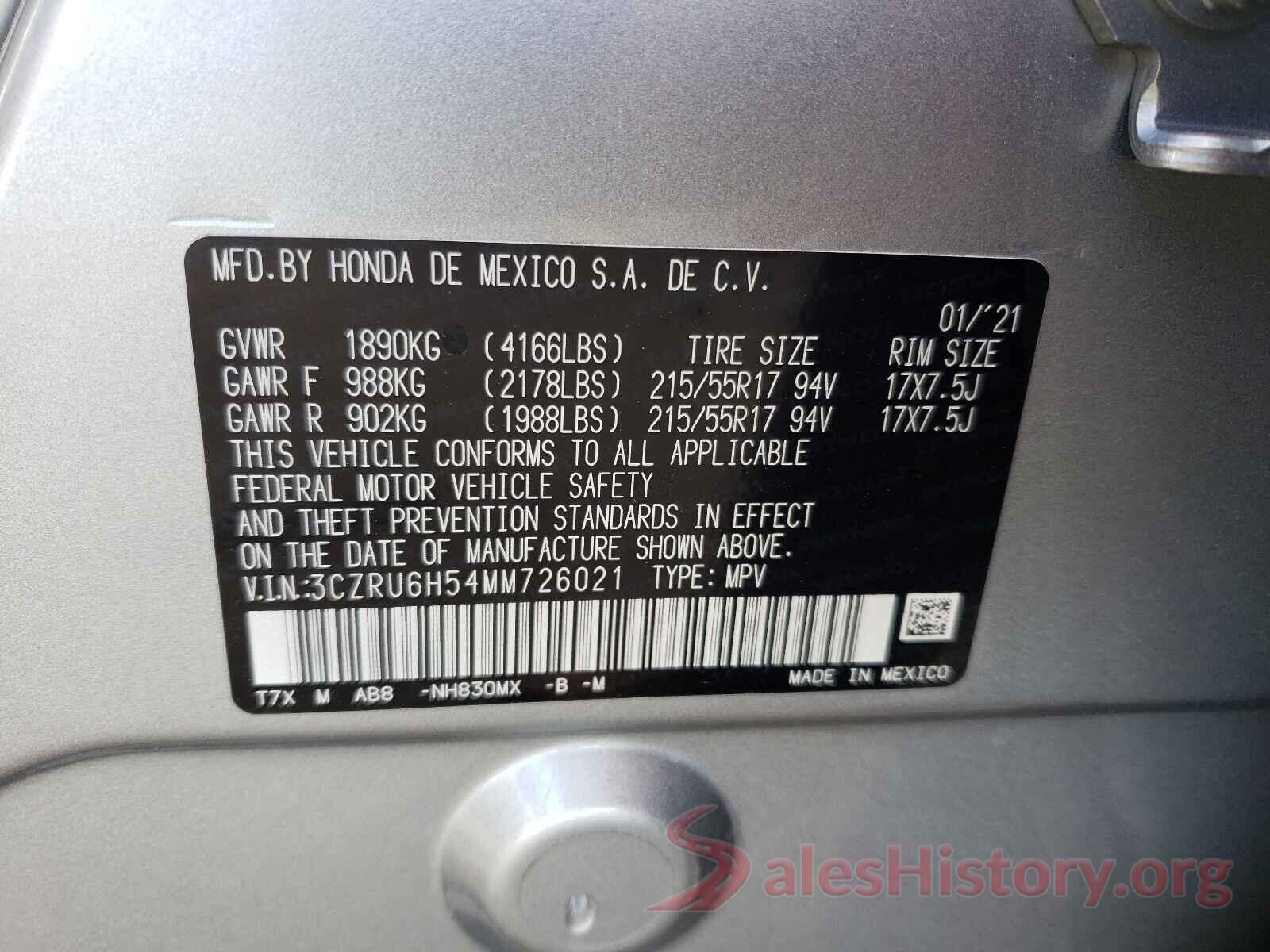 3CZRU6H54MM726021 2021 HONDA HR-V