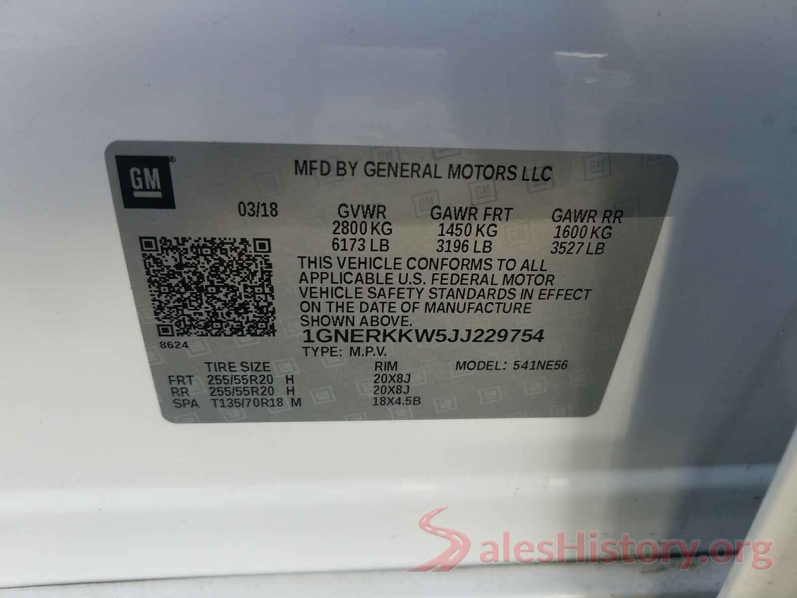 1GNERKKW5JJ229754 2018 CHEVROLET TRAVERSE