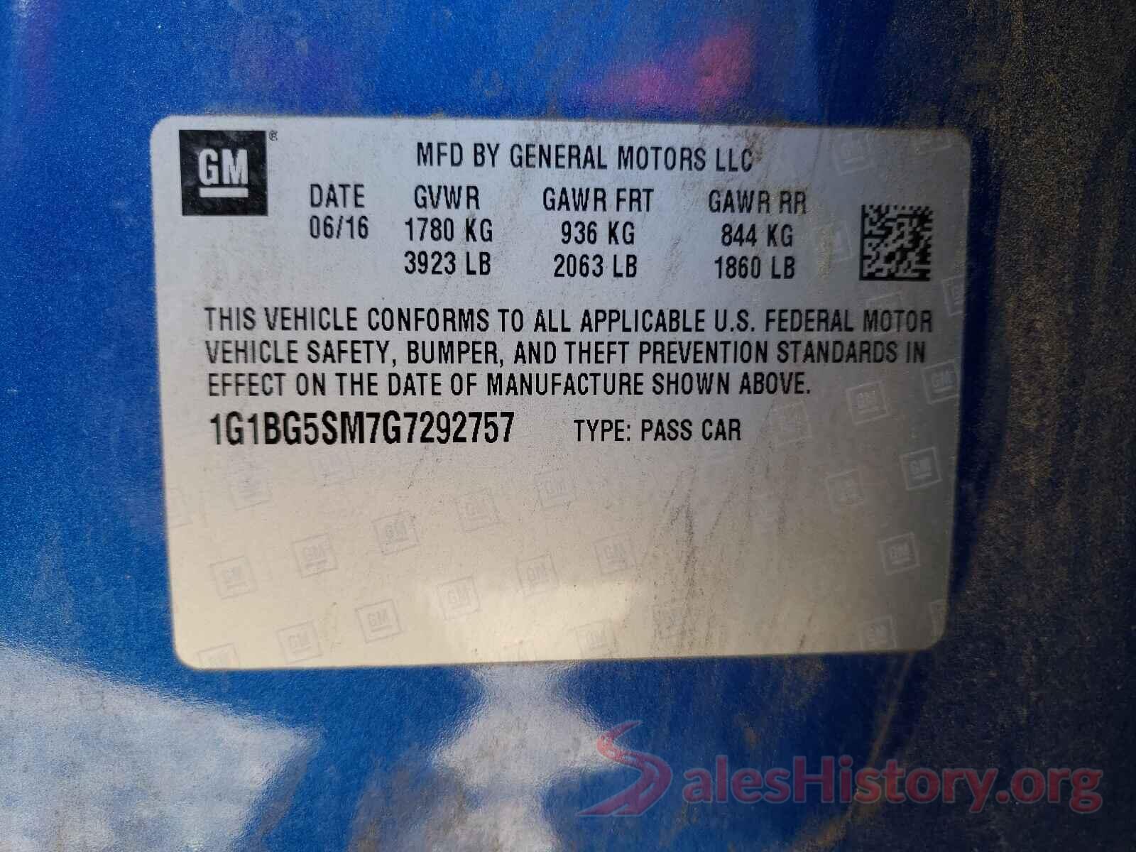 1G1BG5SM7G7292757 2016 CHEVROLET CRUZE