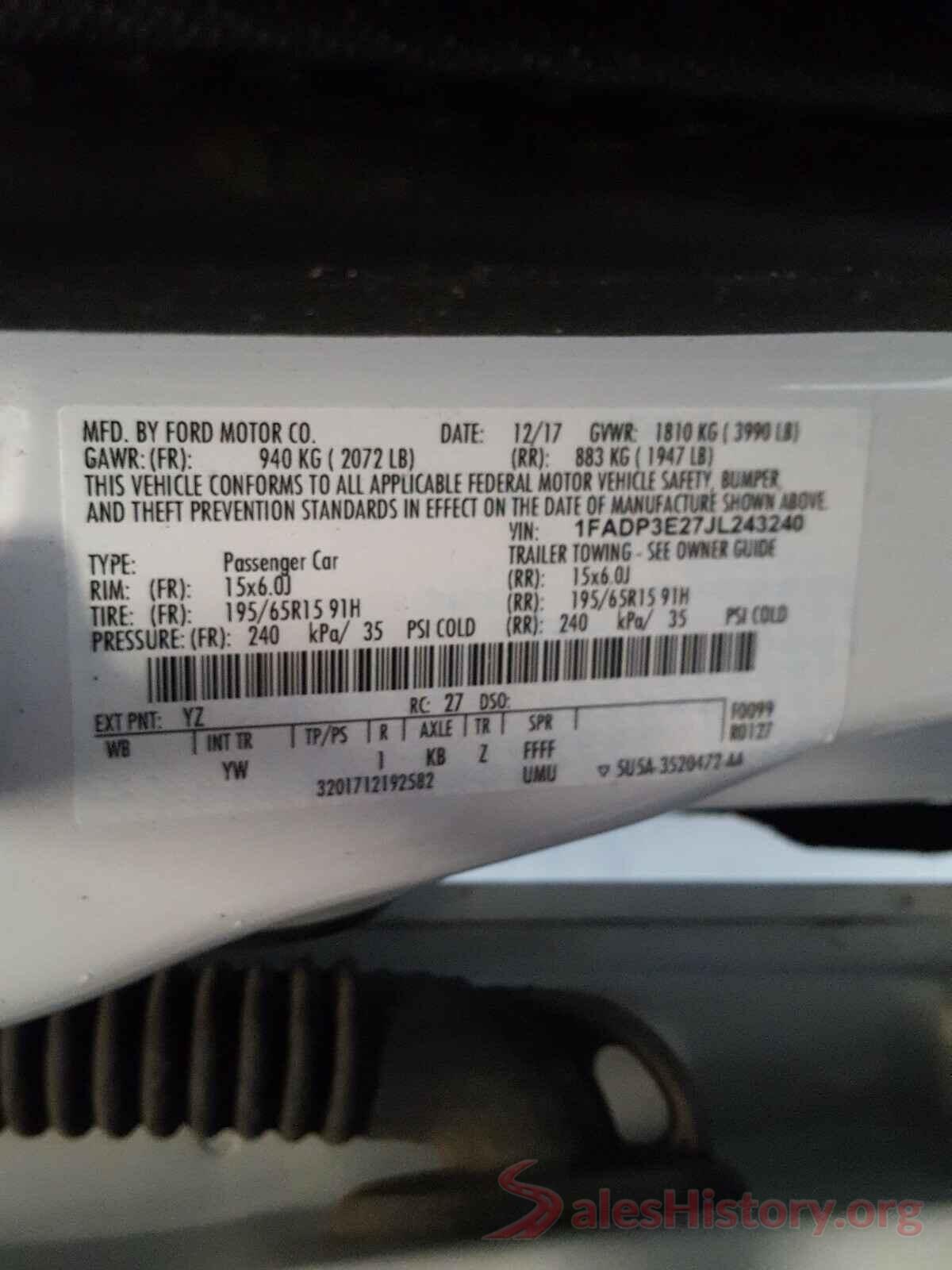 1FADP3E27JL243240 2018 FORD FOCUS