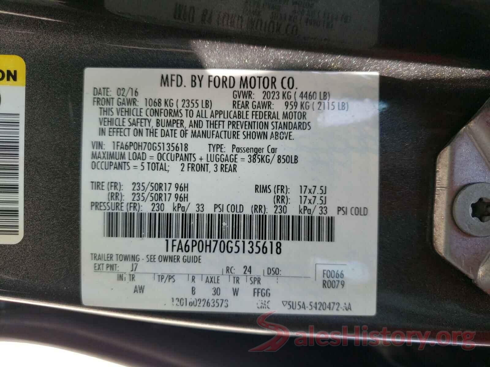 1FA6P0H70G5135618 2016 FORD FUSION