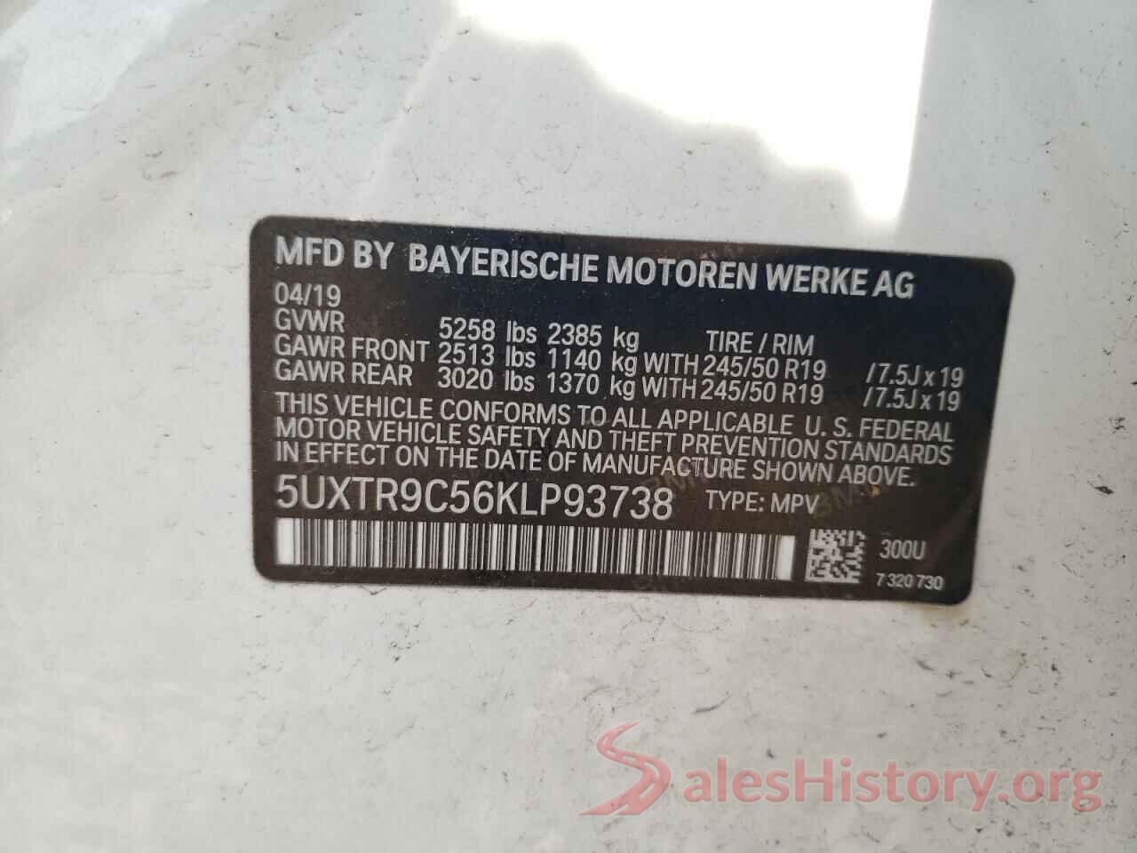 5UXTR9C56KLP93738 2019 BMW X3