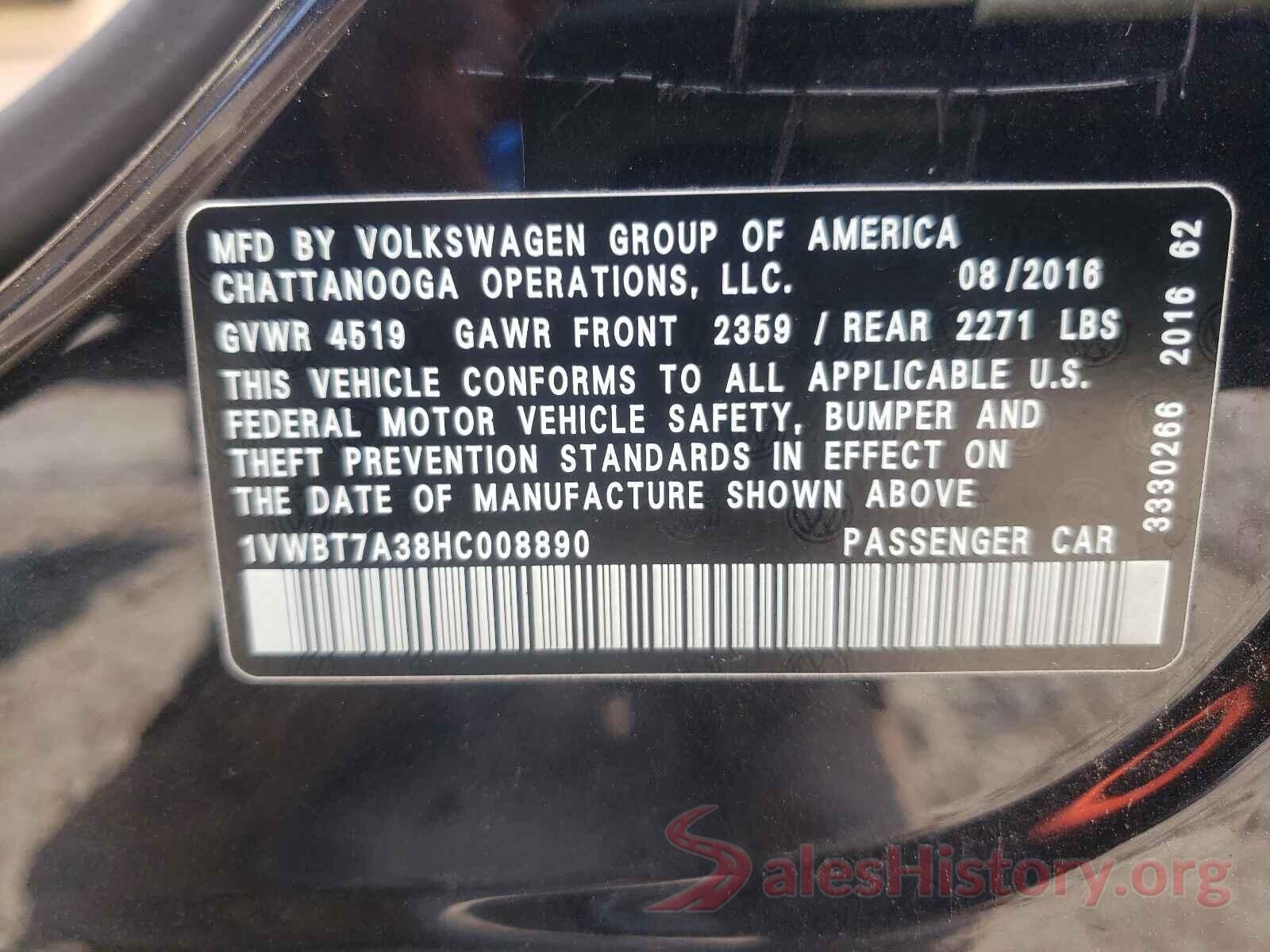 1VWBT7A38HC008890 2017 VOLKSWAGEN PASSAT