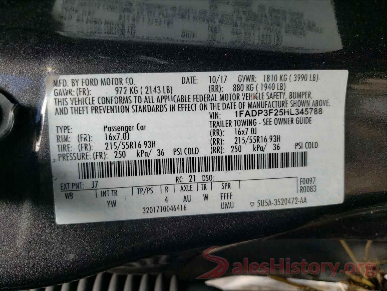 1FADP3F25HL345788 2017 FORD FOCUS