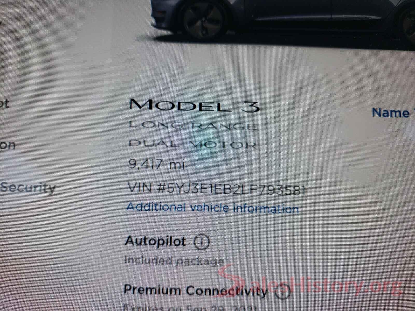 5YJ3E1EB2LF793581 2020 TESLA MODEL 3