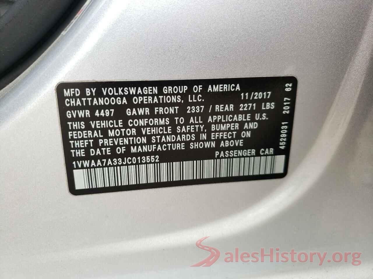 1VWAA7A33JC013552 2018 VOLKSWAGEN PASSAT