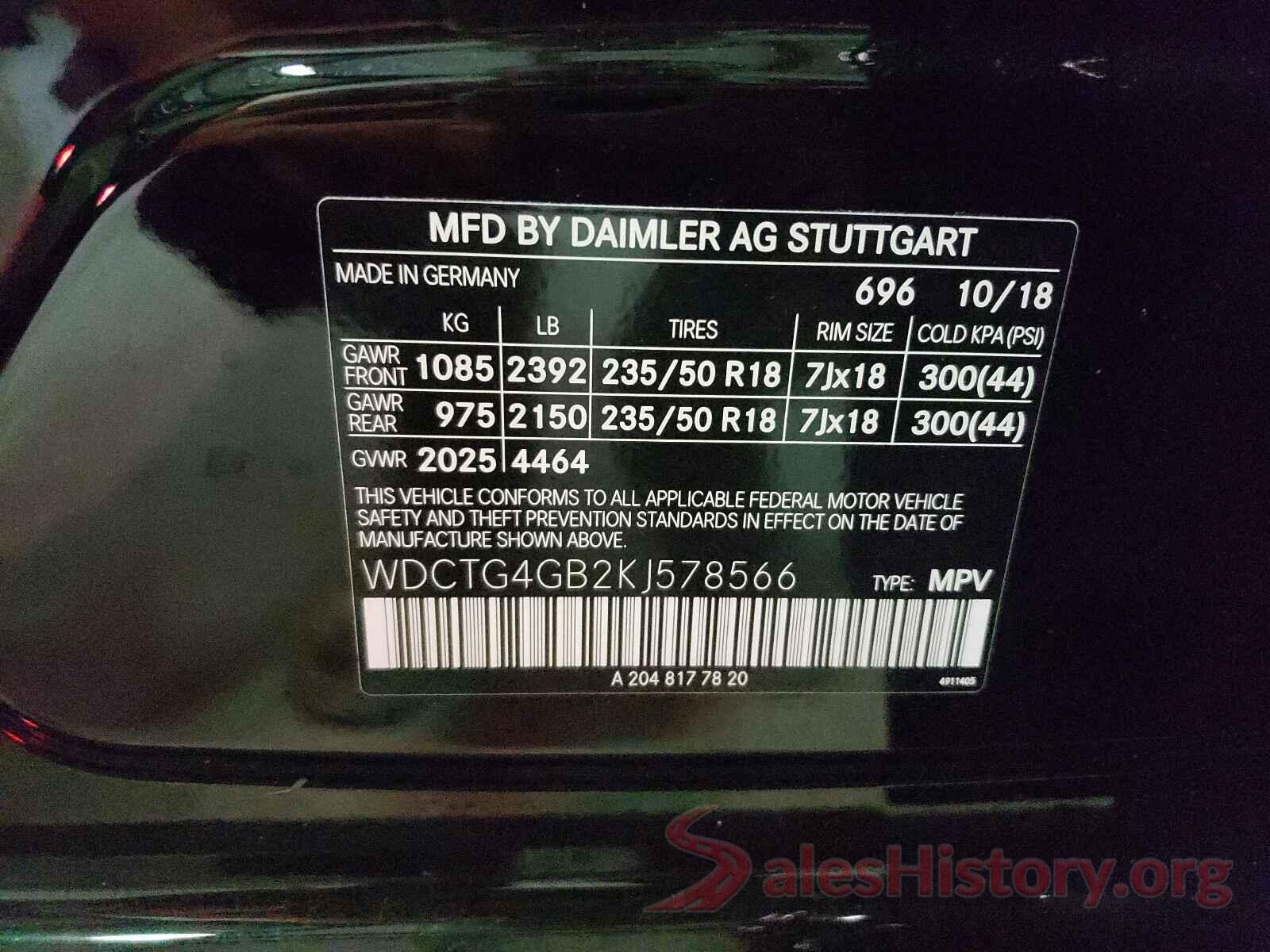 WDCTG4GB2KJ578566 2019 MERCEDES-BENZ G CLASS