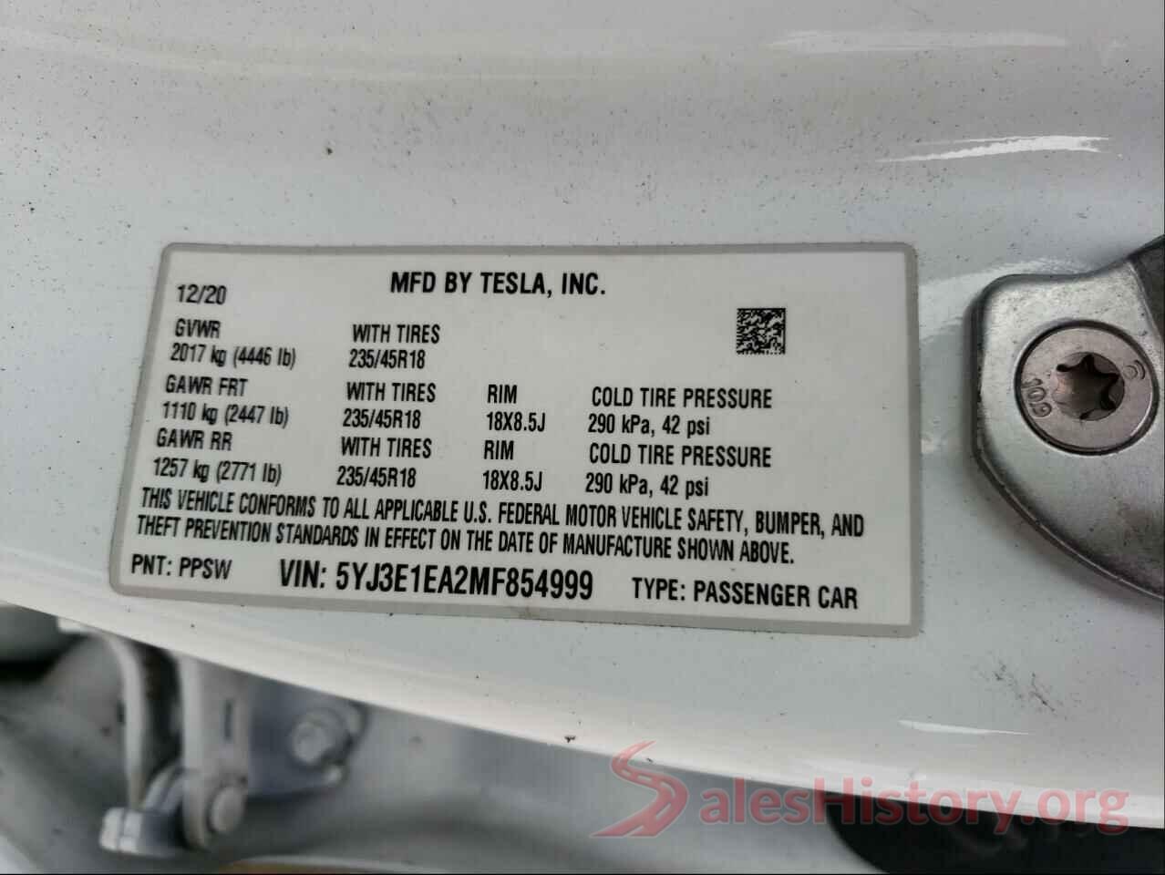 5YJ3E1EA2MF854999 2021 TESLA MODEL 3