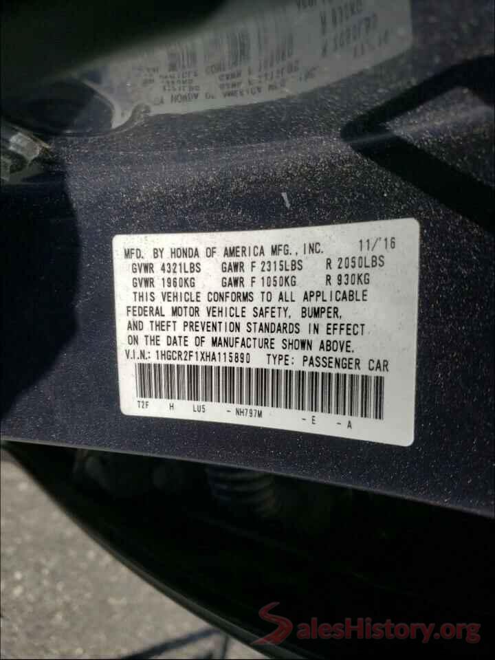 1HGCR2F1XHA115890 2017 HONDA ACCORD