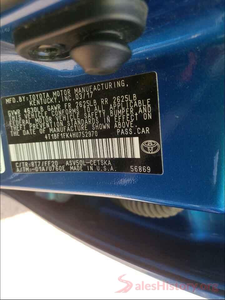 4T1BF1FK4HU752970 2017 TOYOTA CAMRY