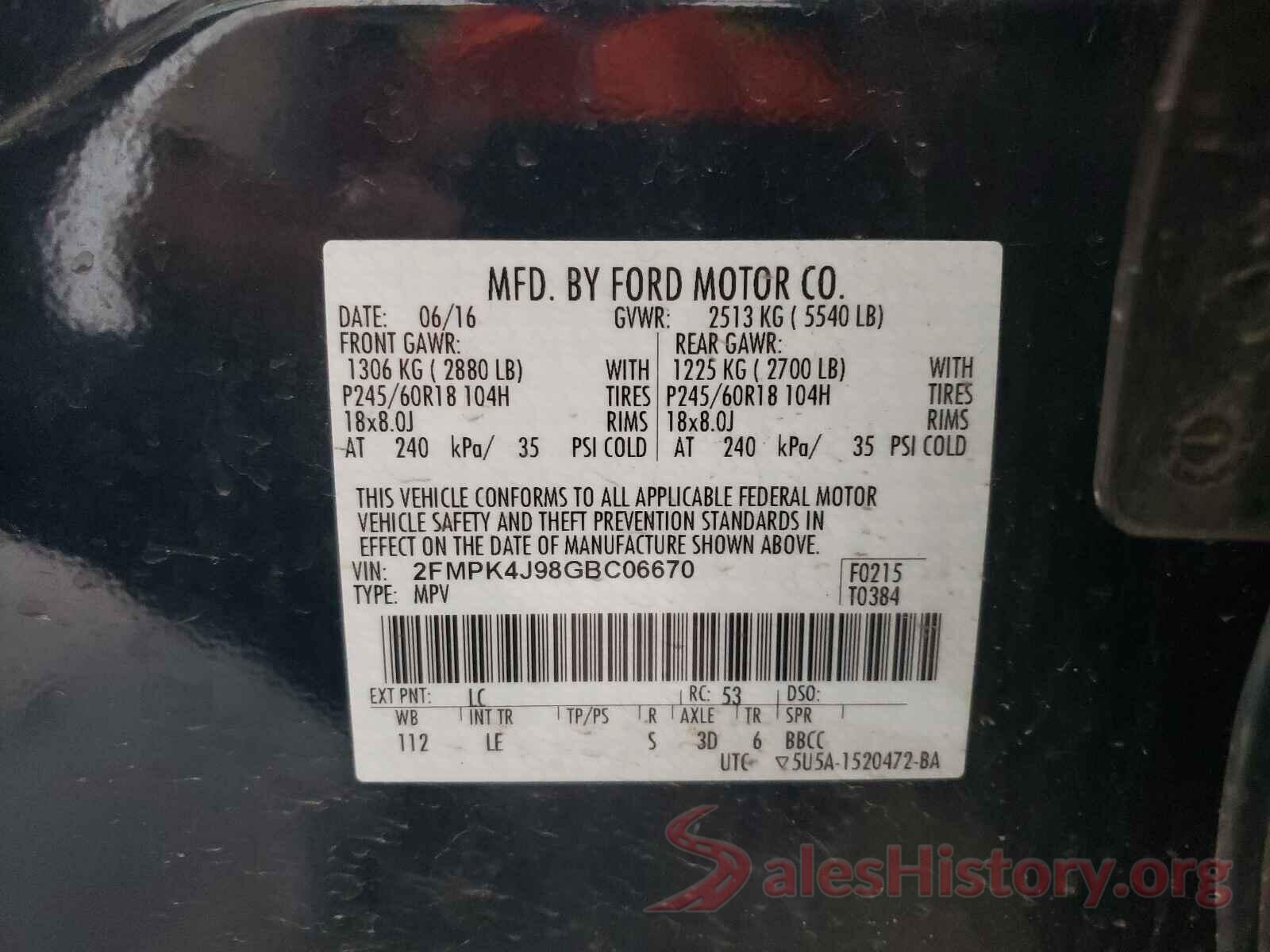 2FMPK4J98GBC06670 2016 FORD EDGE