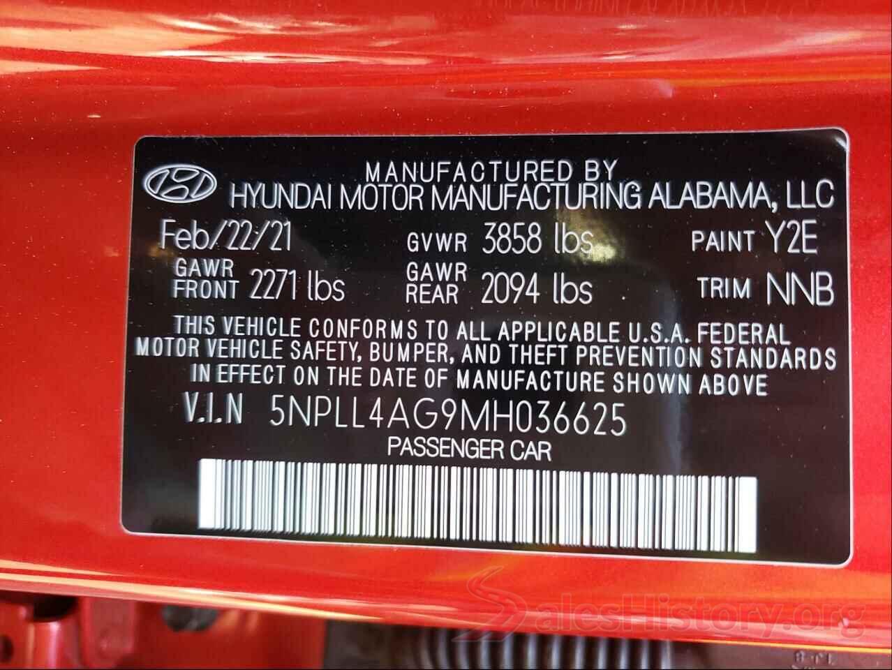 5NPLL4AG9MH036625 2021 HYUNDAI ELANTRA