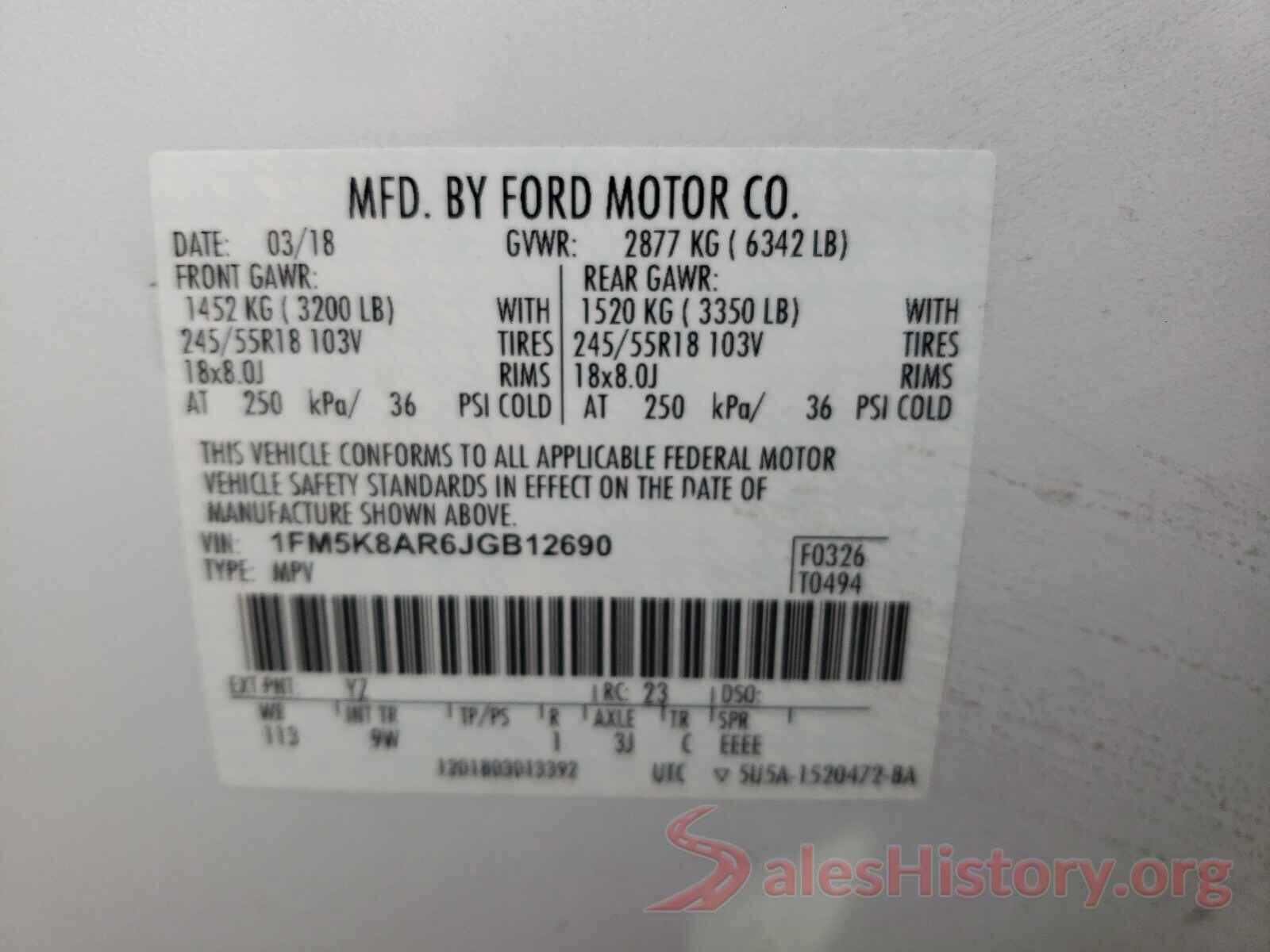 1FM5K8AR6JGB12690 2018 FORD EXPLORER