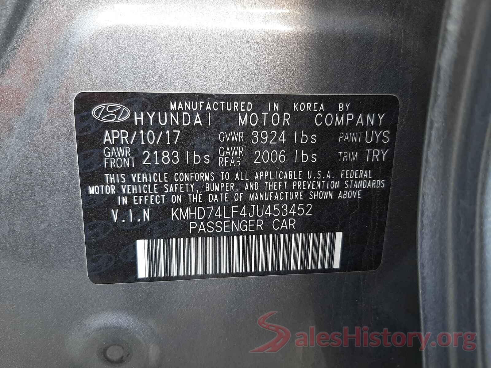 KMHD74LF4JU453452 2018 HYUNDAI ELANTRA