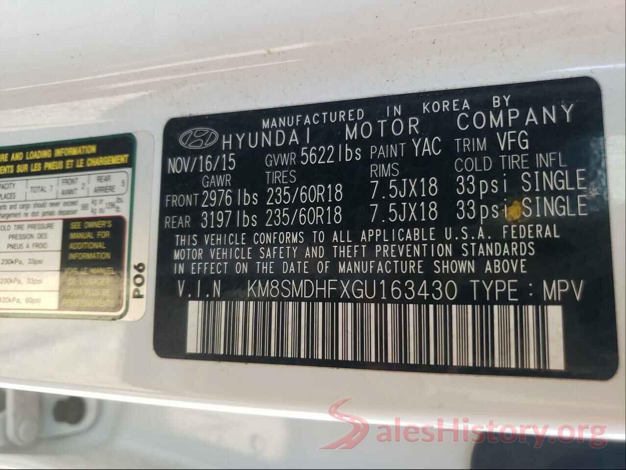 KM8SMDHFXGU163430 2016 HYUNDAI SANTA FE