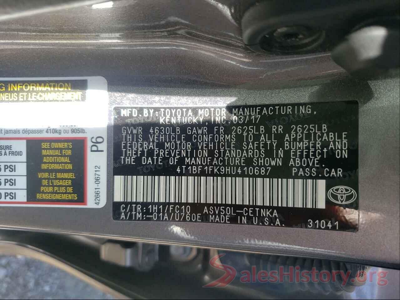 4T1BF1FK9HU410687 2017 TOYOTA CAMRY